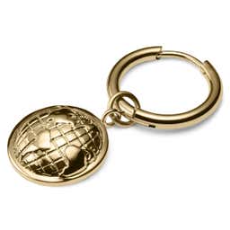 Boucle d'oreille en acier doré avec pendentif globe terrestre