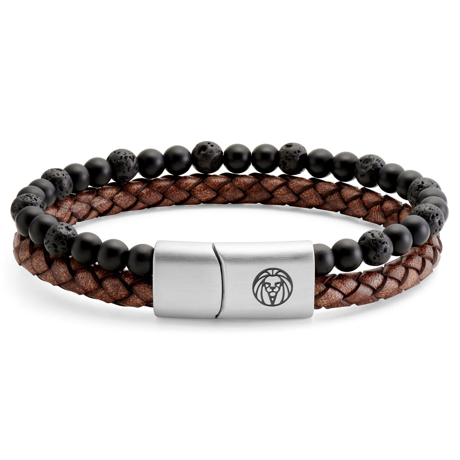 Lavasten, Onyx och Vintageläder Icon Armband Lavasten, Onyx och Vintageläder Icon Armband