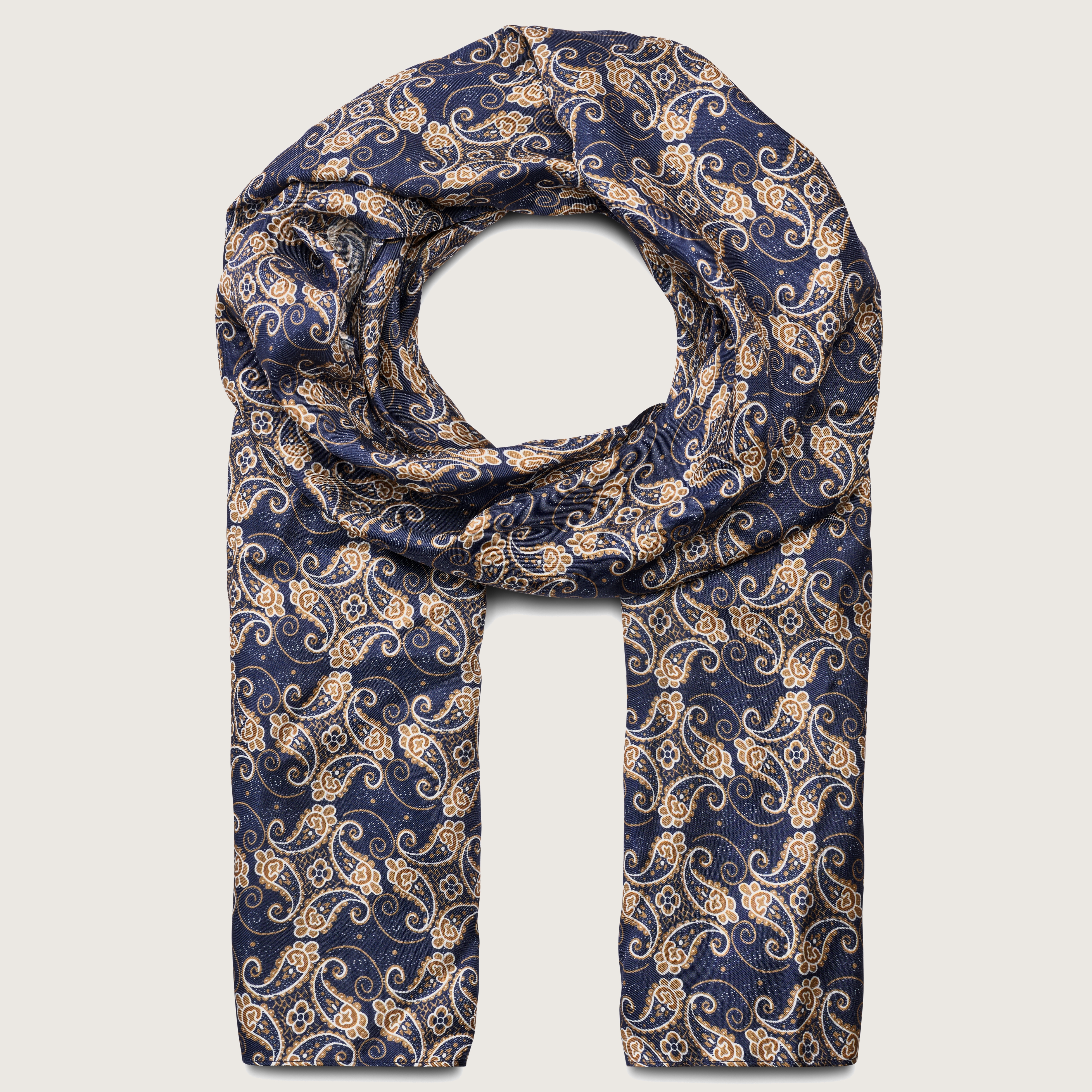Blue & Gold Paisley Pattern Silk Scarf | In stock  display picture 1