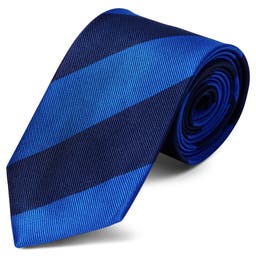 Wide Navy & Blue Bold Diagonal Striped Silk Tie