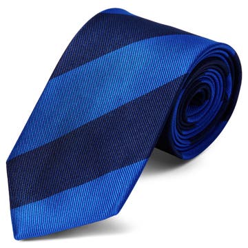 Královsky modrá a námořnicky modrá pruhovaná hedvábná 8cm kravata