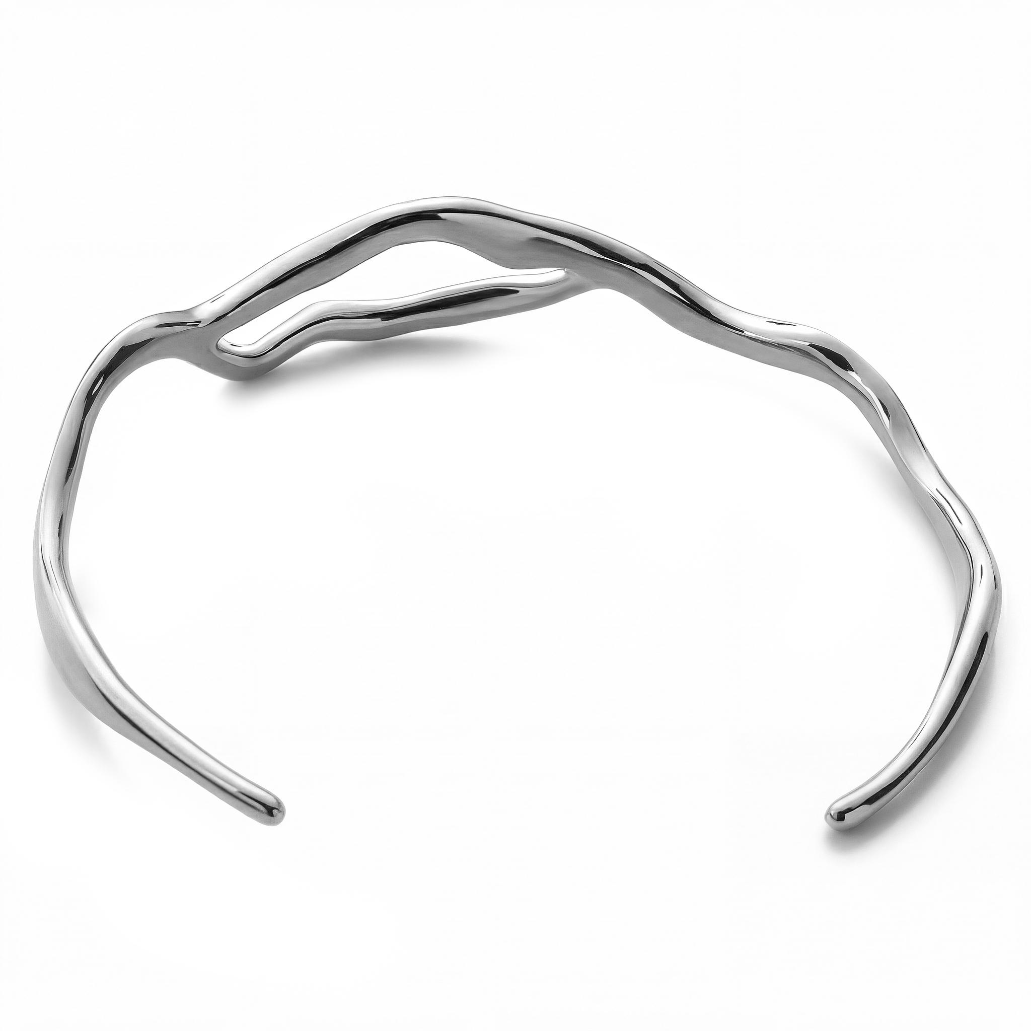 Magma | 15mm Silver‑Tone Stainless Steel Wavy Cuff Bracelet | In stock ...