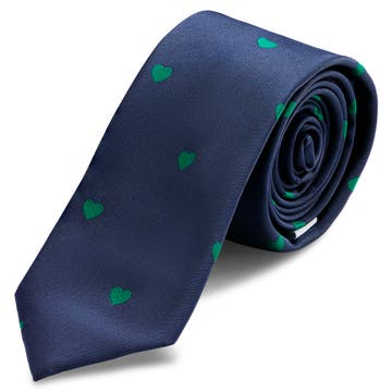 Navy Blue & Green Heart Pattern Polyester Tie