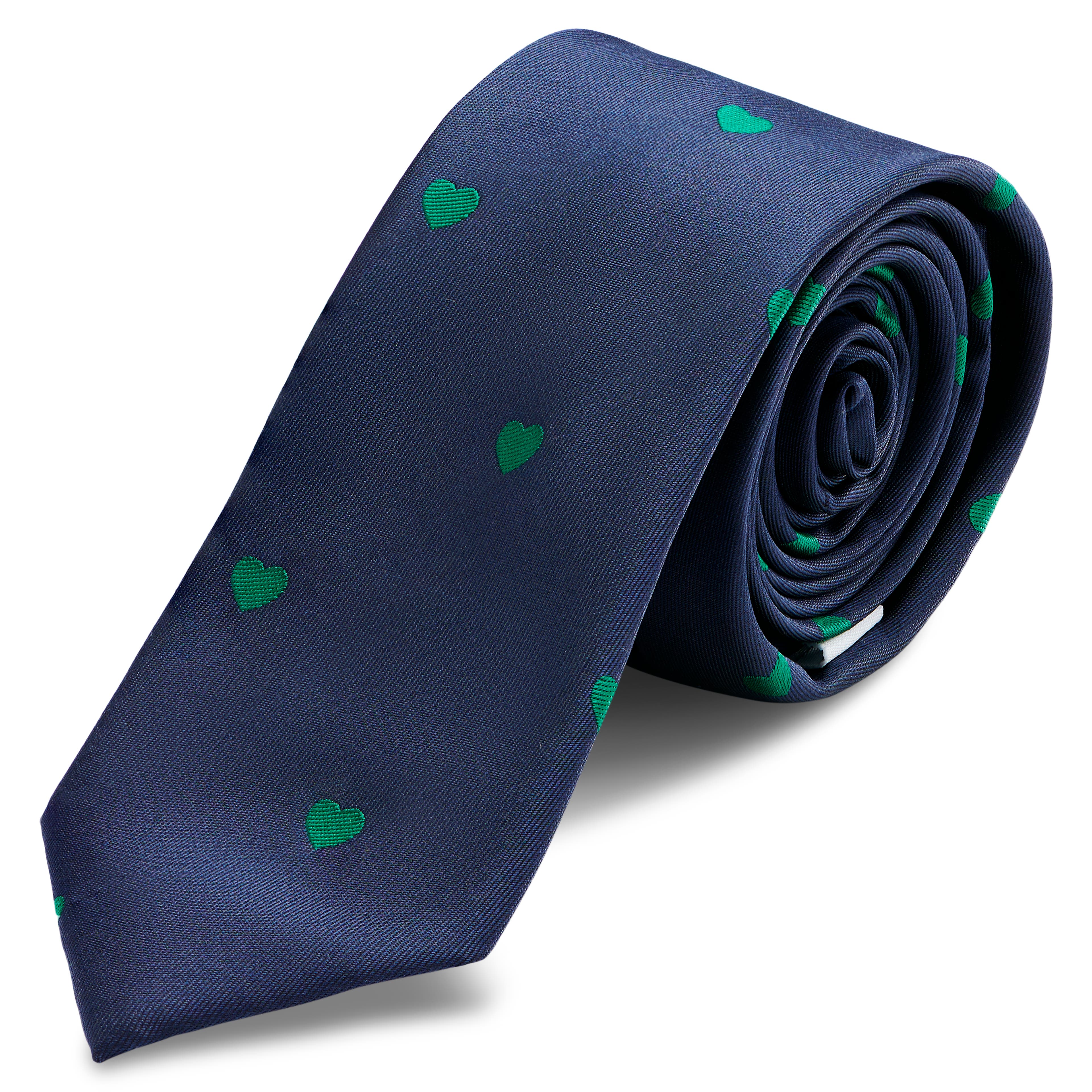 Navy Blue Skinny Tie with Hearts