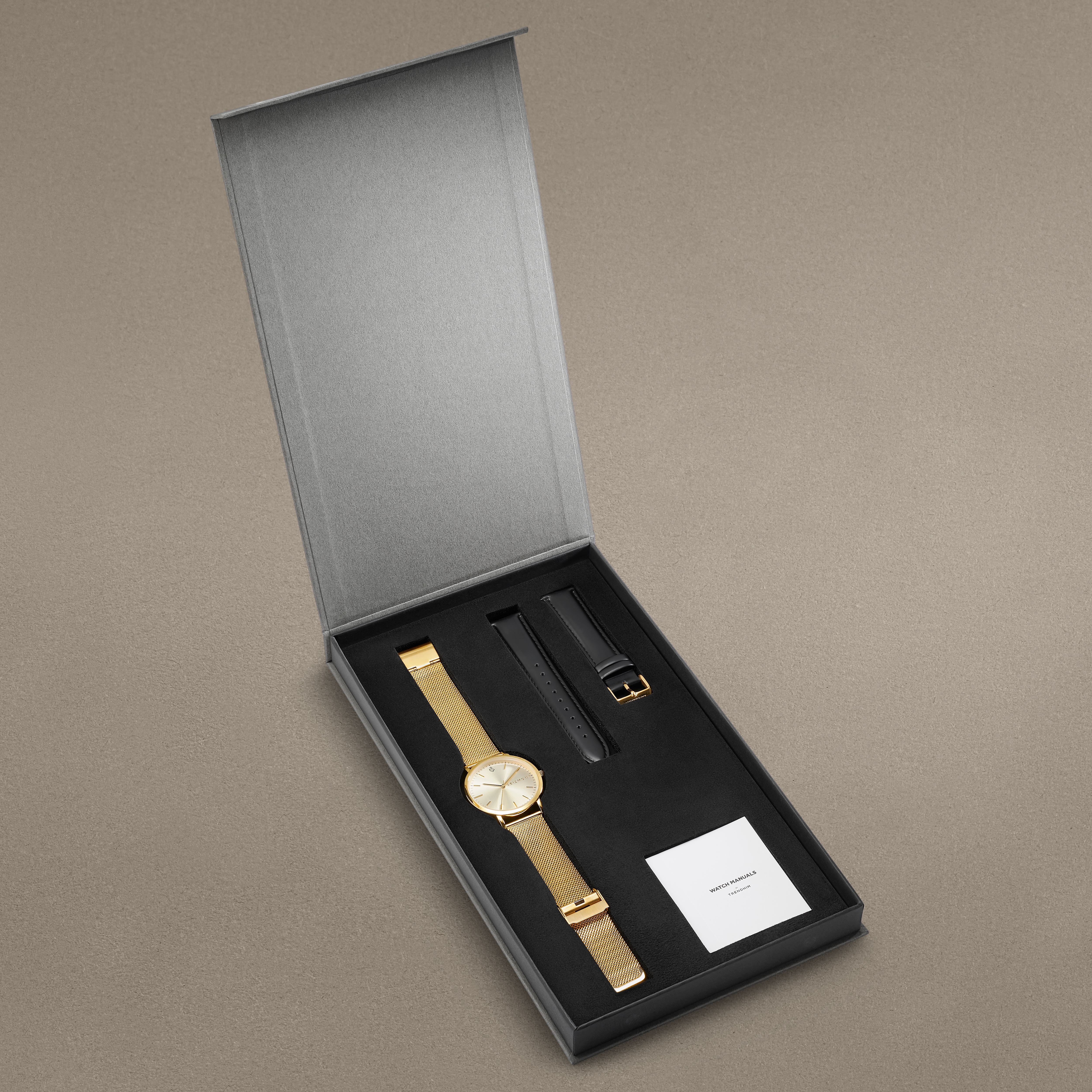 Guldfarvet Ur med Mesh & Læder Urremme Gaveæske - 3