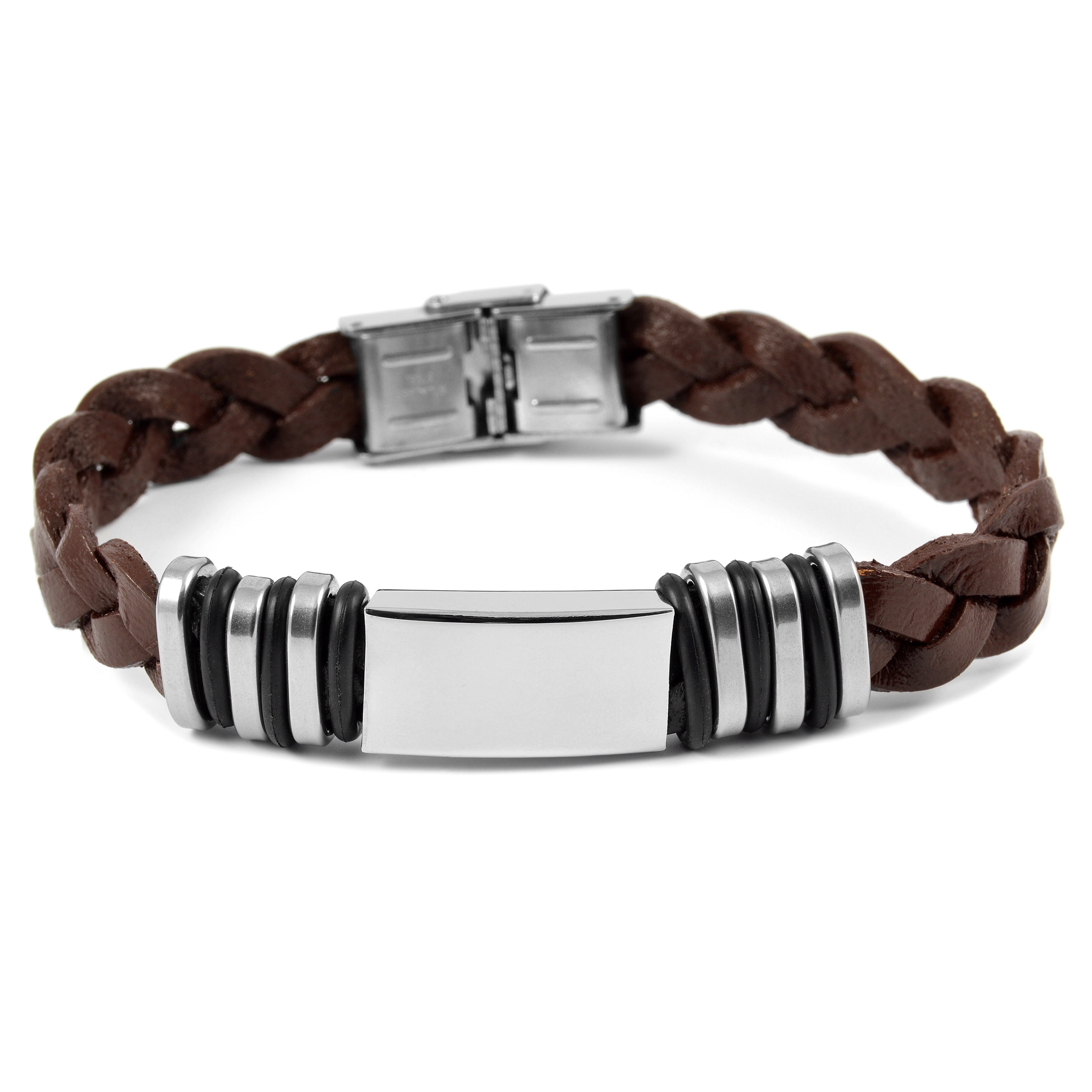 Geflochtenes, braunes Lederarmband - 1