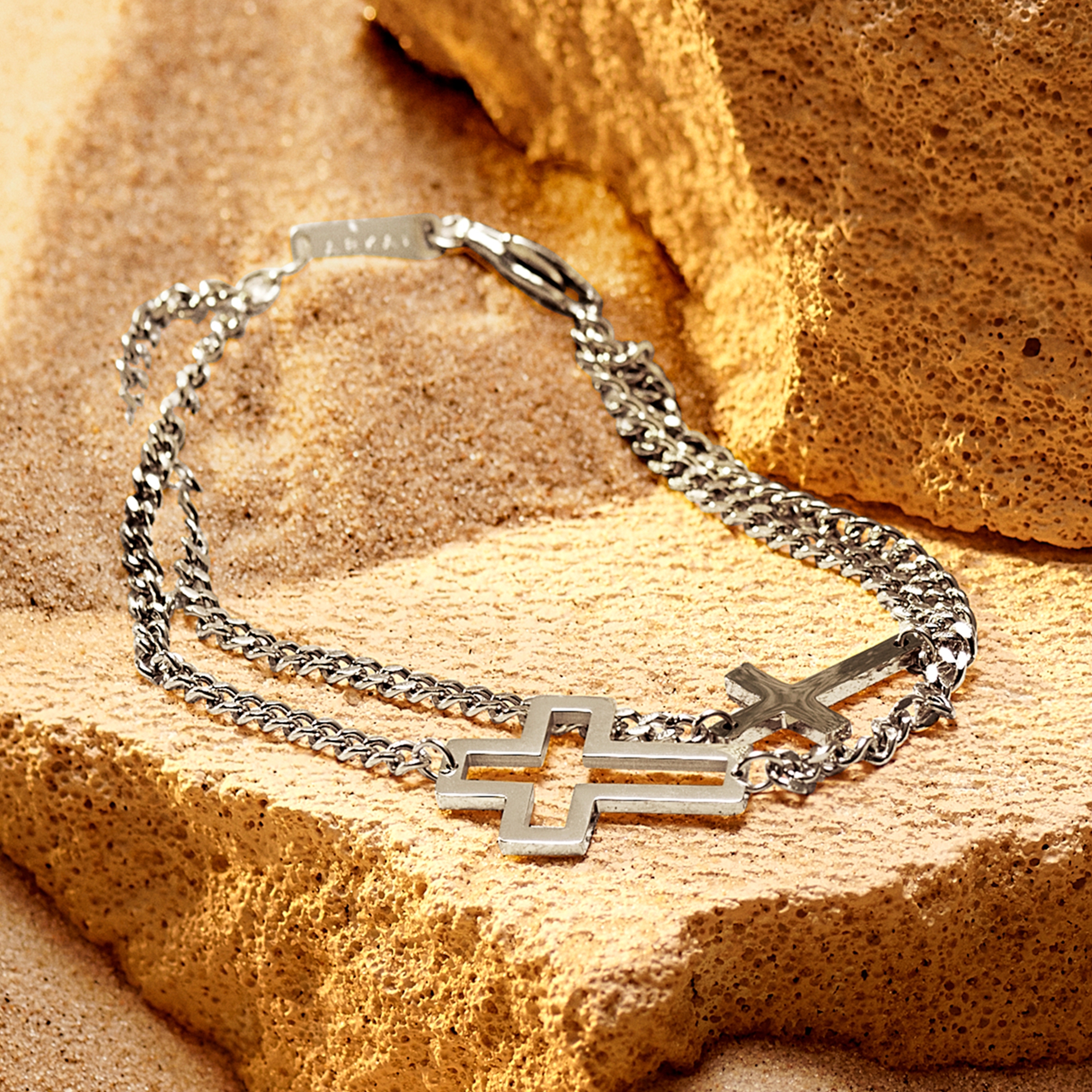 Mens stainless clearance steel cross bracelet