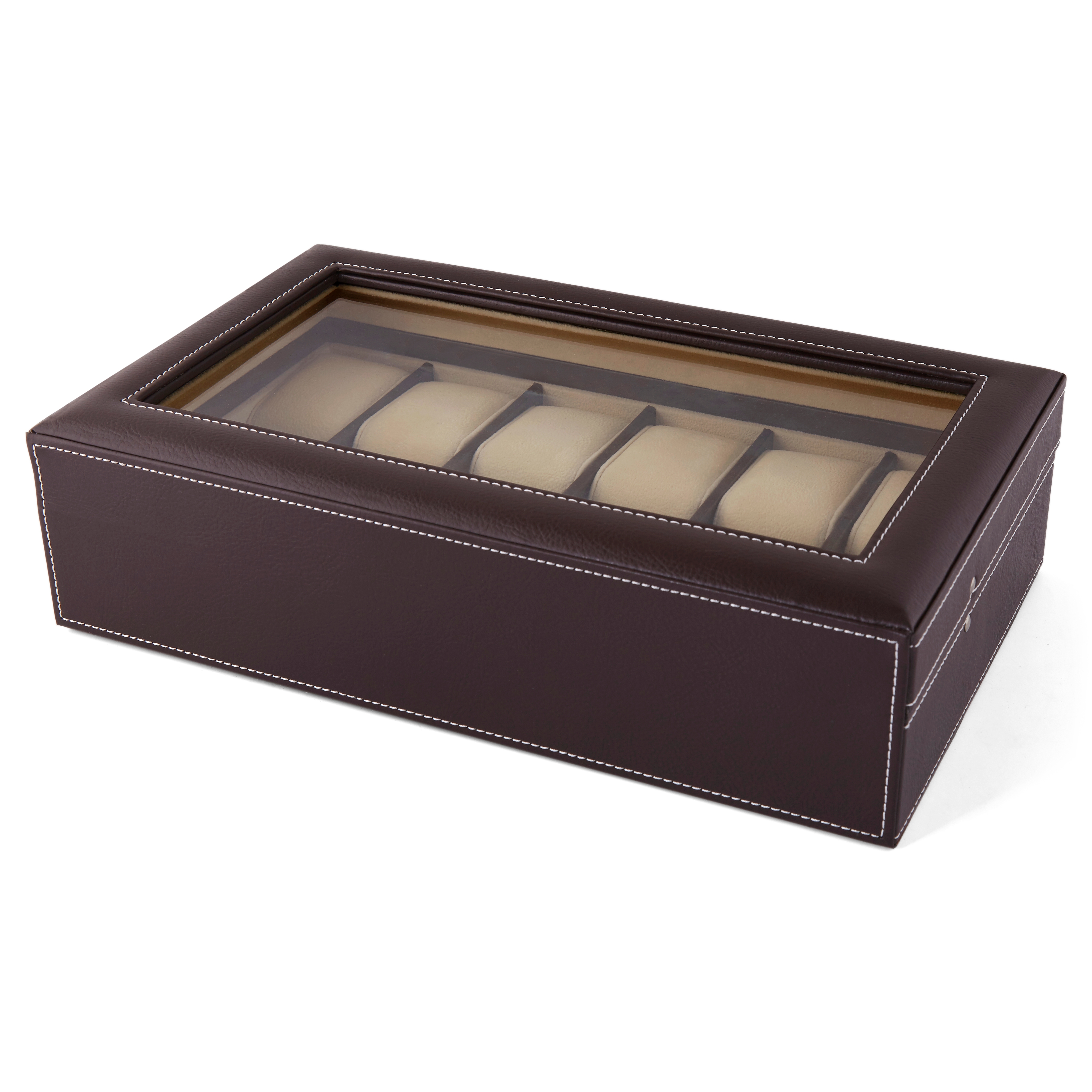 Голяма кутия от кафява изкуствена кожа за 12 часовника - 3