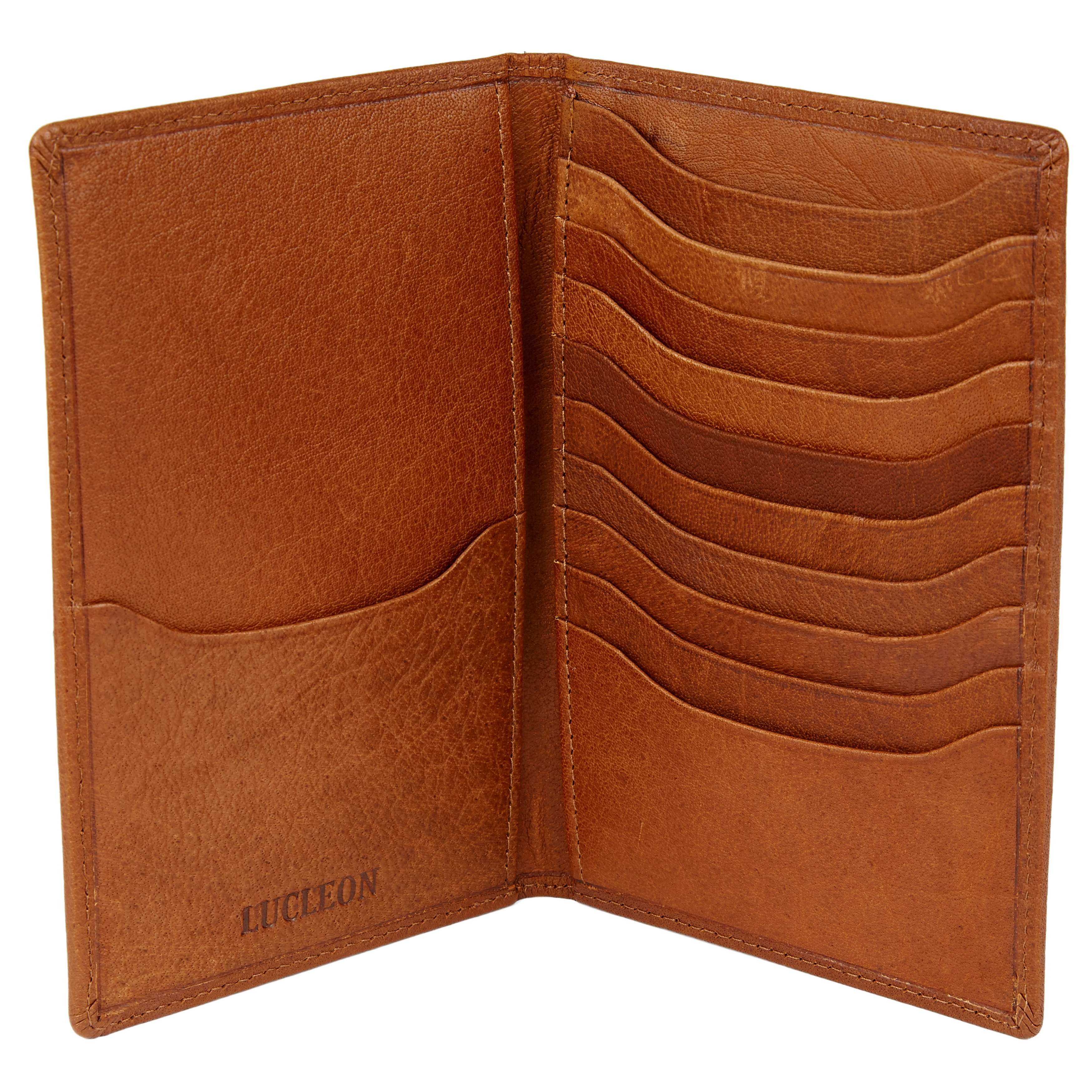 Cartera de viaje grande con tarjetero de cuero canela Oxford  - 2