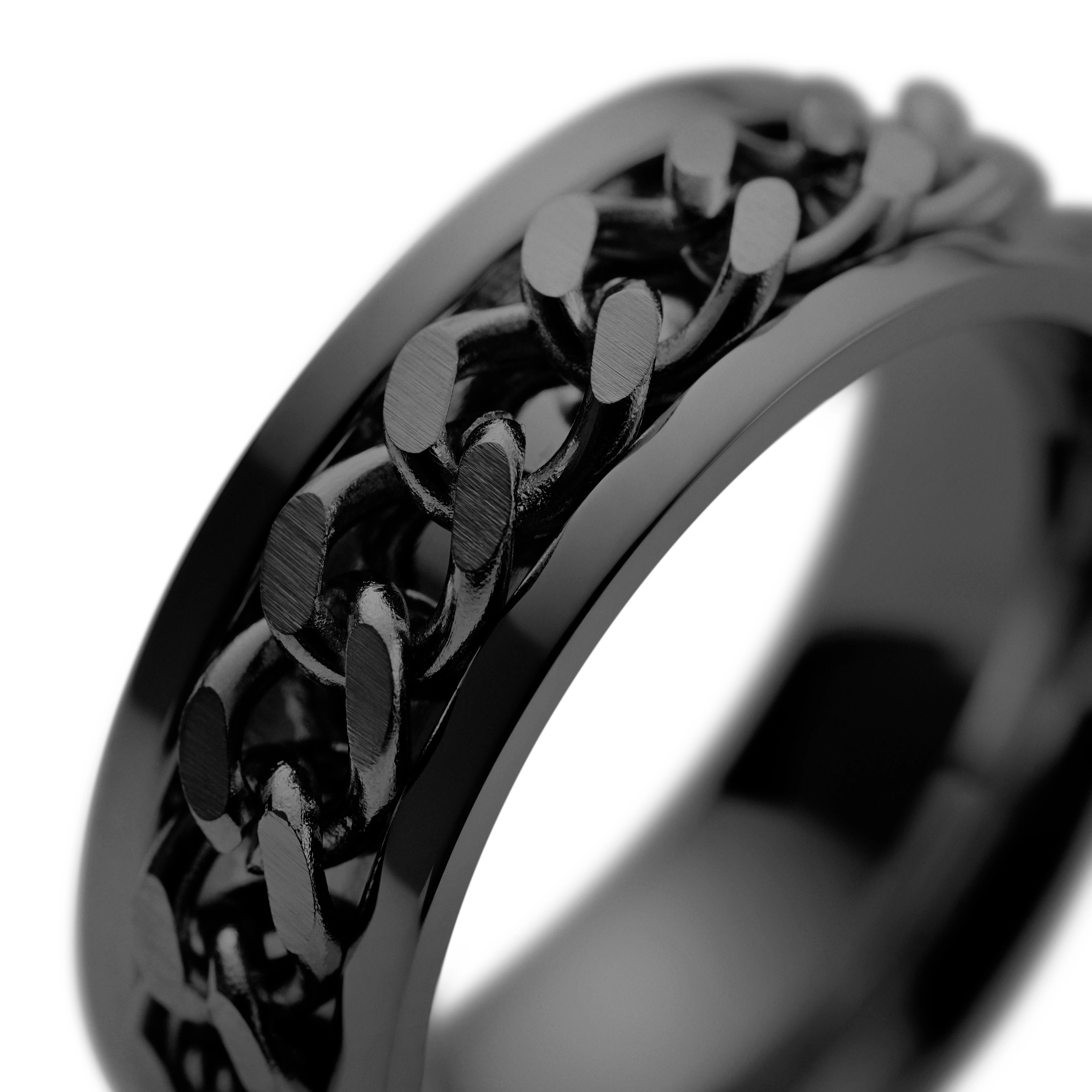 Sentio | Anillo de acero inoxidable con cadena barbada negro - 3