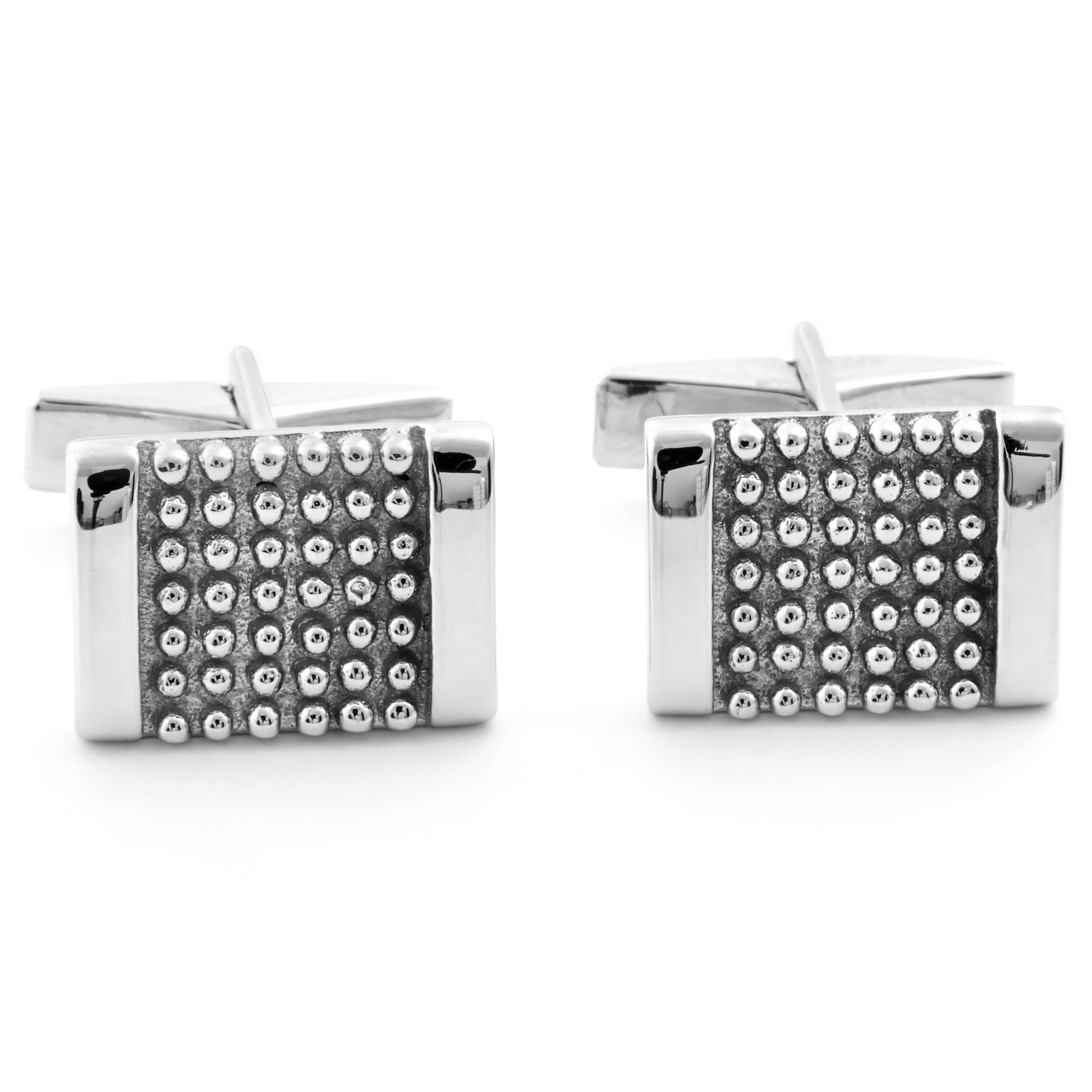 925er Silber Manschettenknöpfe Und Kurze Krawattenklammer Set Mit Noppen Motiv  - 5