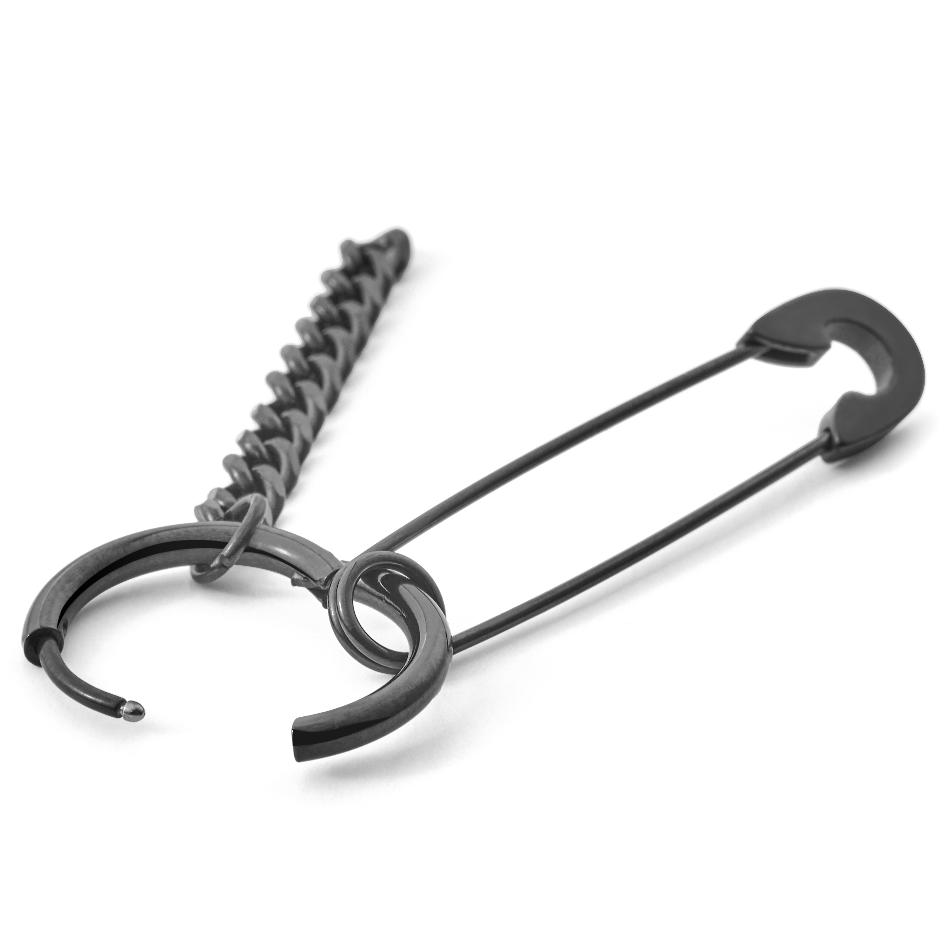 Pendiente de aro con imperdible y colgante de cadena negro Floyd - 3