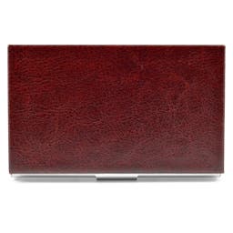 Brown Faux Leather & Stainless Steel Card Holder