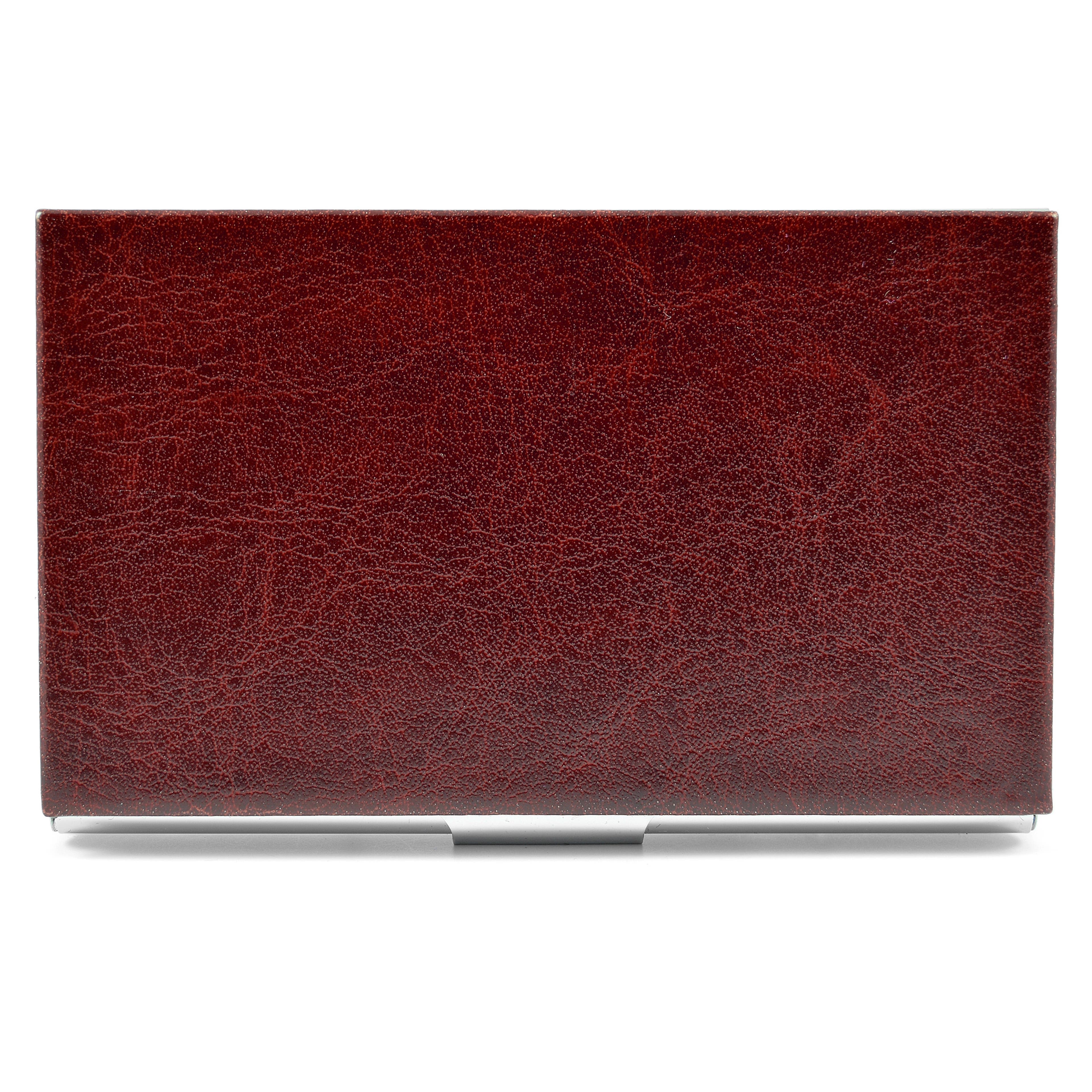 Brown Faux Leather & Stainless Steel Card Holder