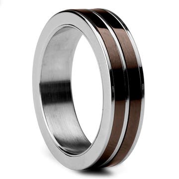 6 mm Silver-Tone Stainless Steel With Brown Inlay Ring