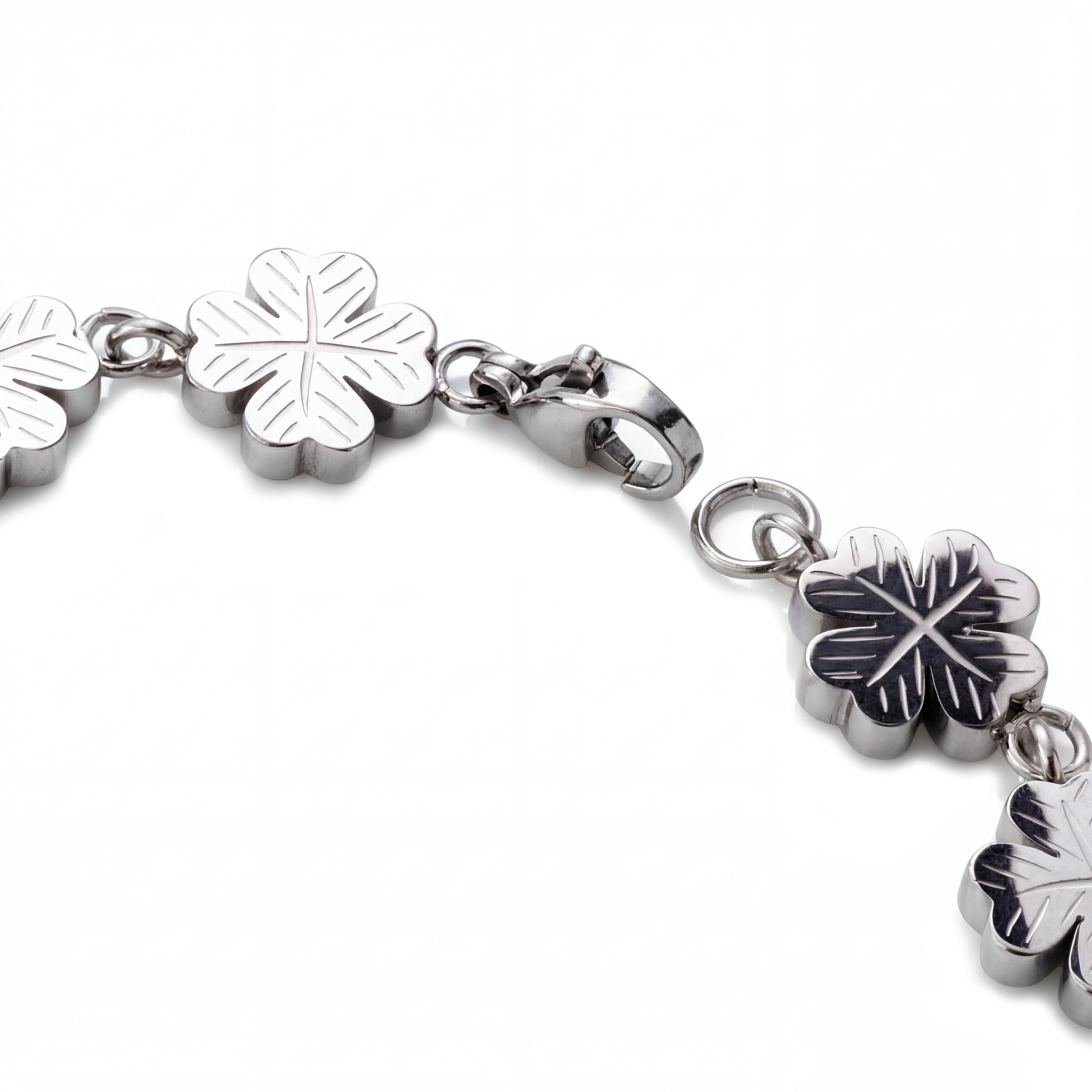 Clover | Ezüst tónusú rozsdamentes acél lóhere karkötő 10 mm - 2