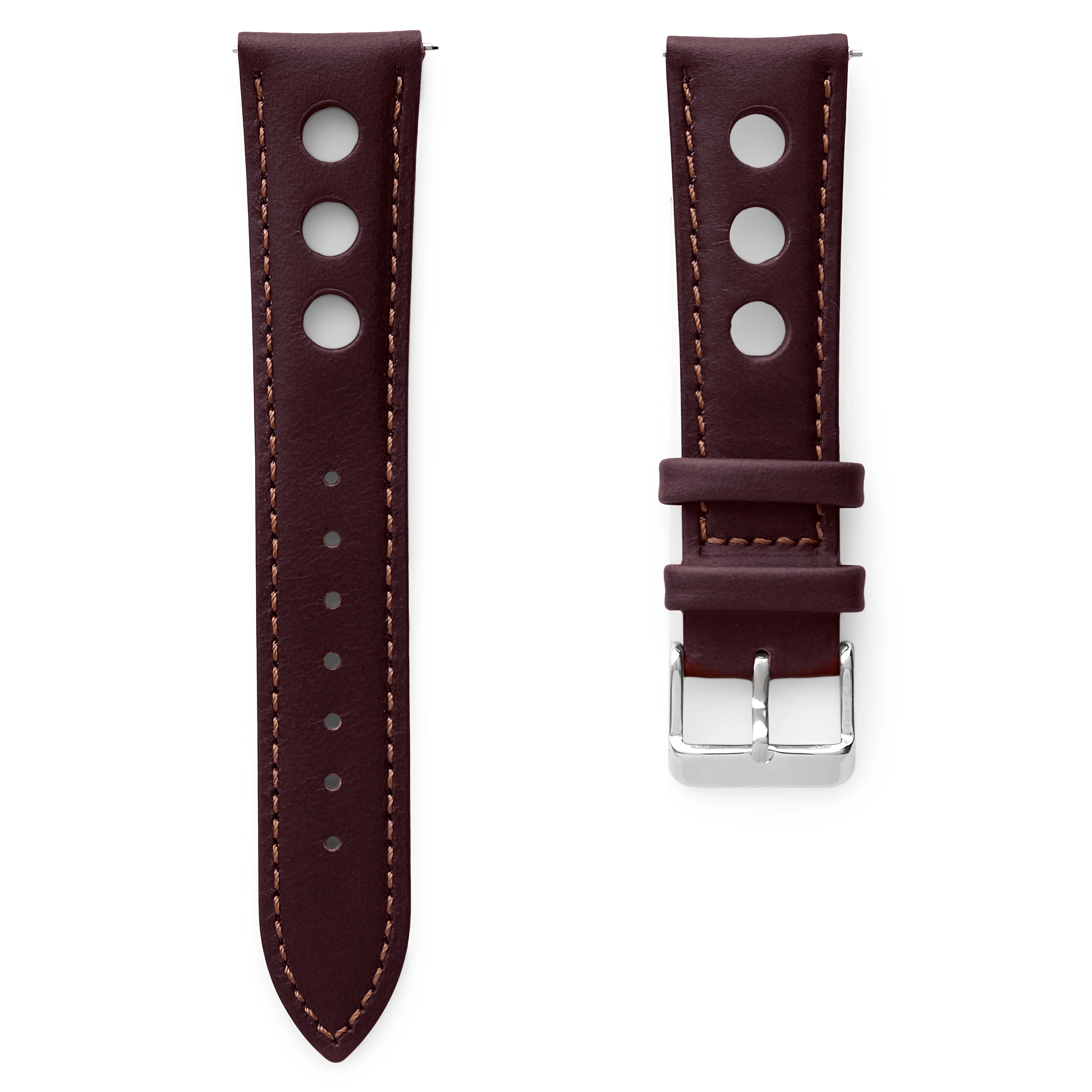 18mm Dark-Brown Leather Racing Watch Strap with Silver-Tone Buckle – Quick Release 18mm Dark-Brown Leather Racing Watch Strap with Silver-Tone Buckle – Quick Release