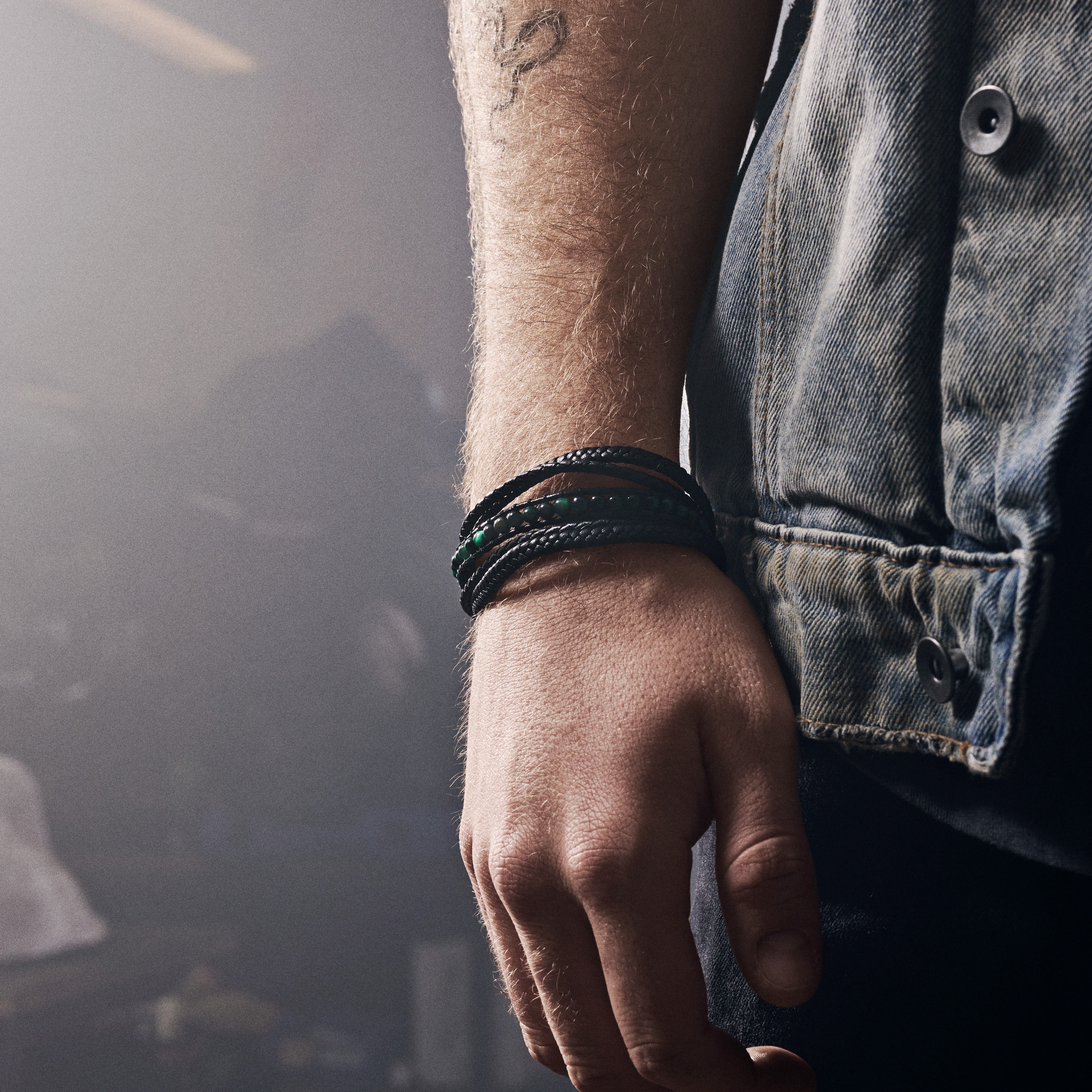 Гривна Naxos от зелено тигрово око и кожа - 2