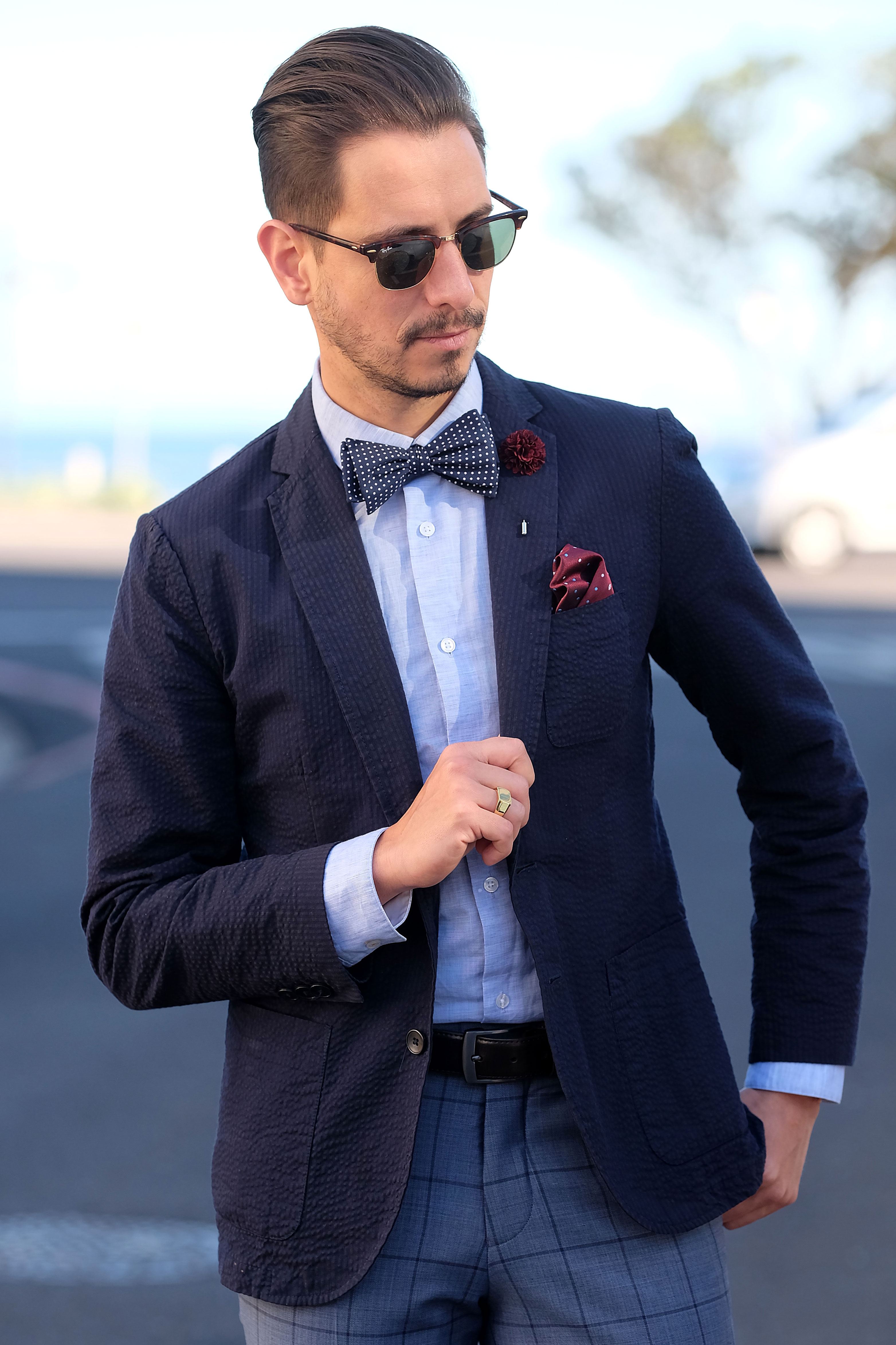 Burgundy, White & Baby Blue Dotted Pocket Square - 5