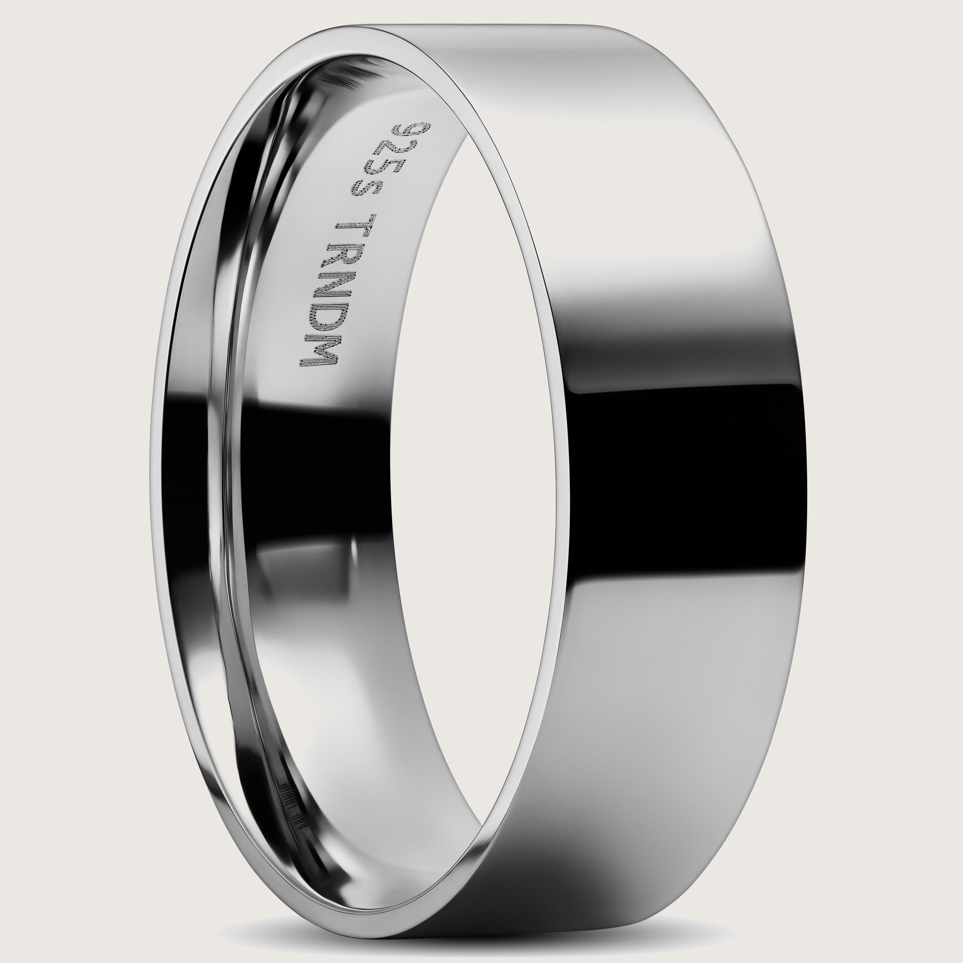 7 mm Polished Rhodium-Plated 925 Sterling Silver Ring | In stock