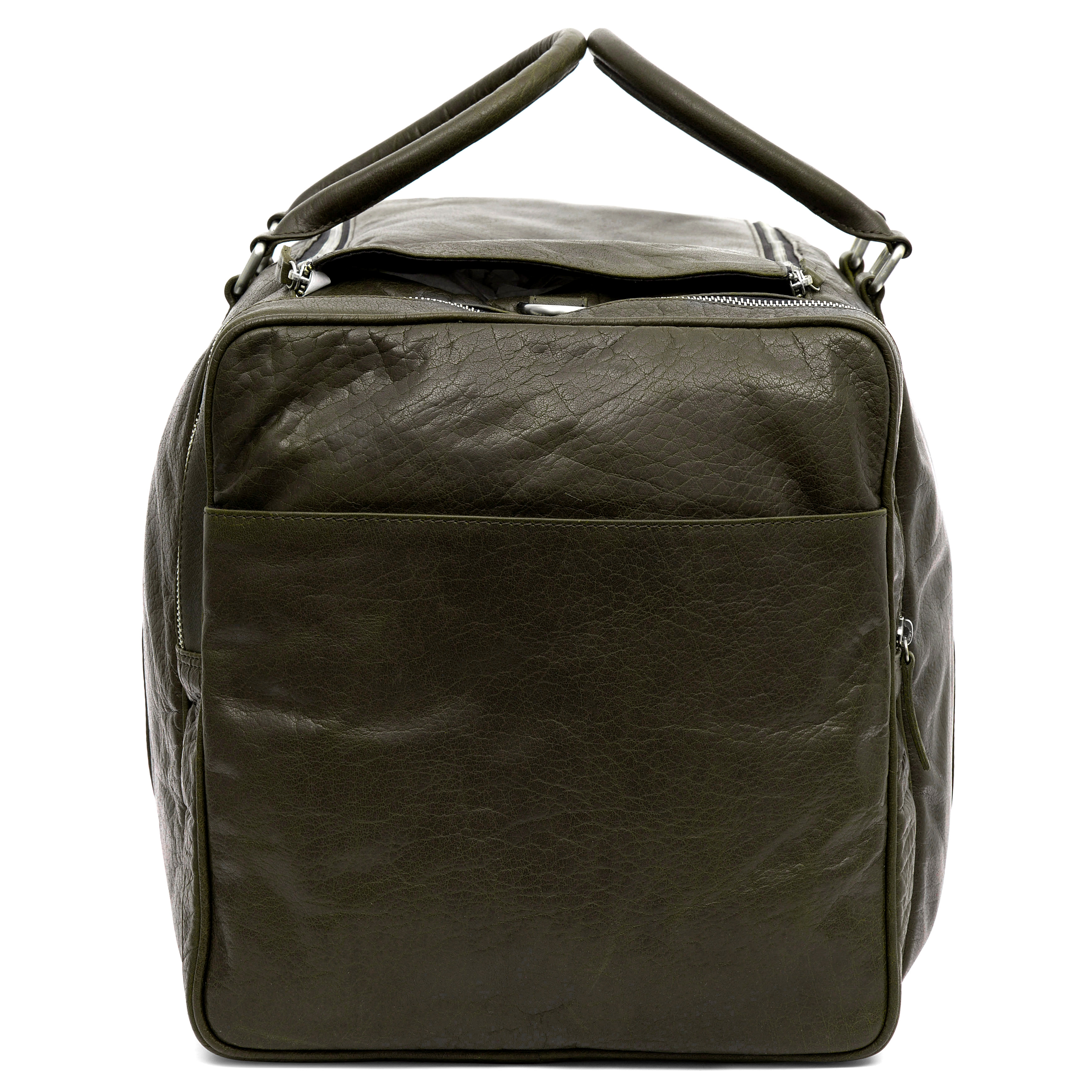 Montreal Stor Olivgrön Weekenderväska i Läder - 4