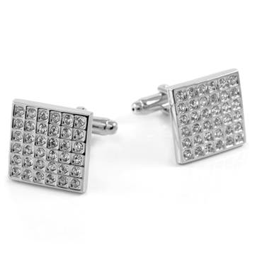 Square Silver-Tone Bling Sparkling Stone Cufflinks