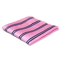 Pañuelo de bolsillo de seda rosa con rayas dobles en azul marino