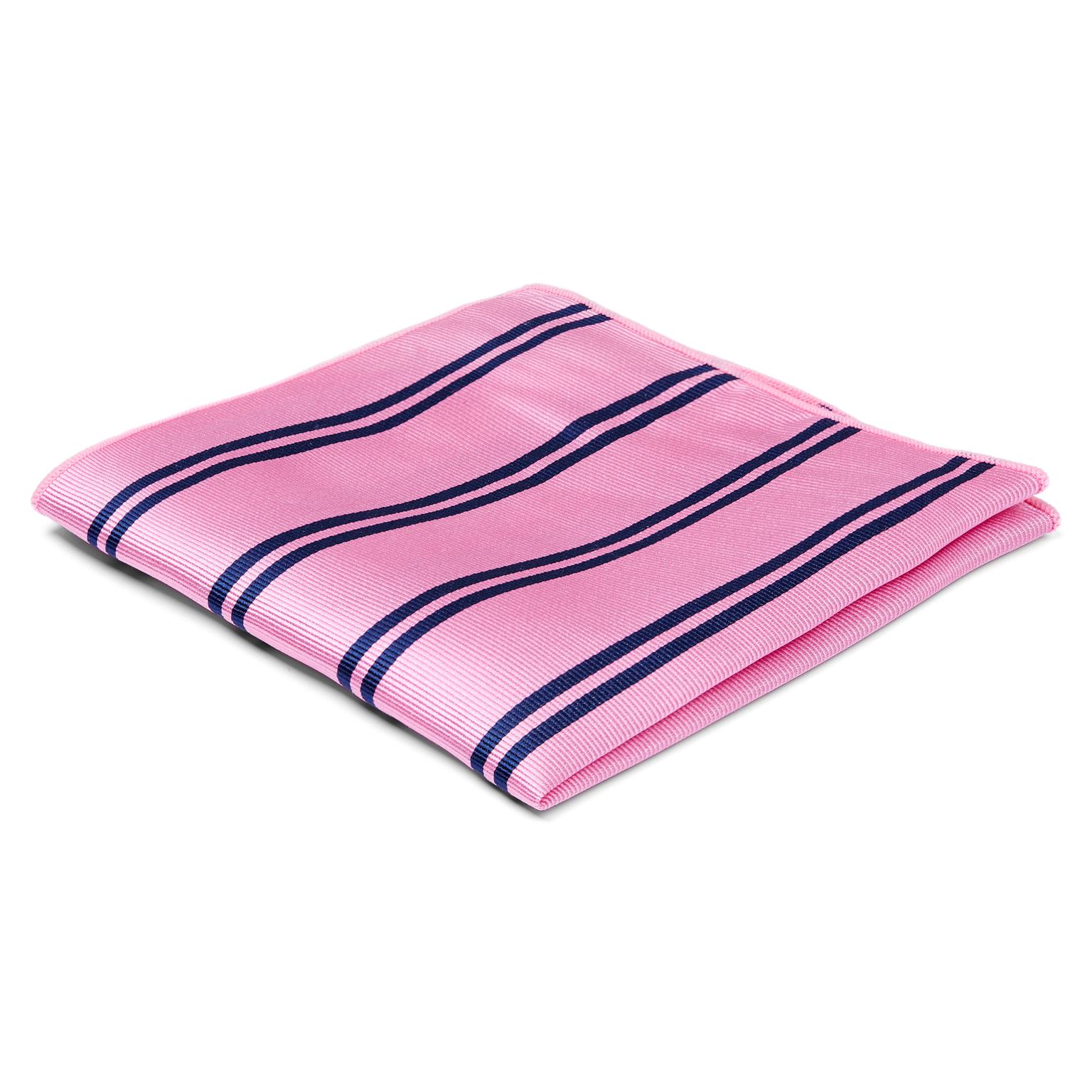 Τετράγωνο Μαντήλι Τσέπης Μεταξωτό Ριγέ Navy Twin Pink Τετράγωνο Μαντήλι Τσέπης Μεταξωτό Ριγέ Navy Twin Pink