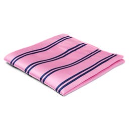 Pañuelo de bolsillo de seda rosa con rayas dobles en azul marino