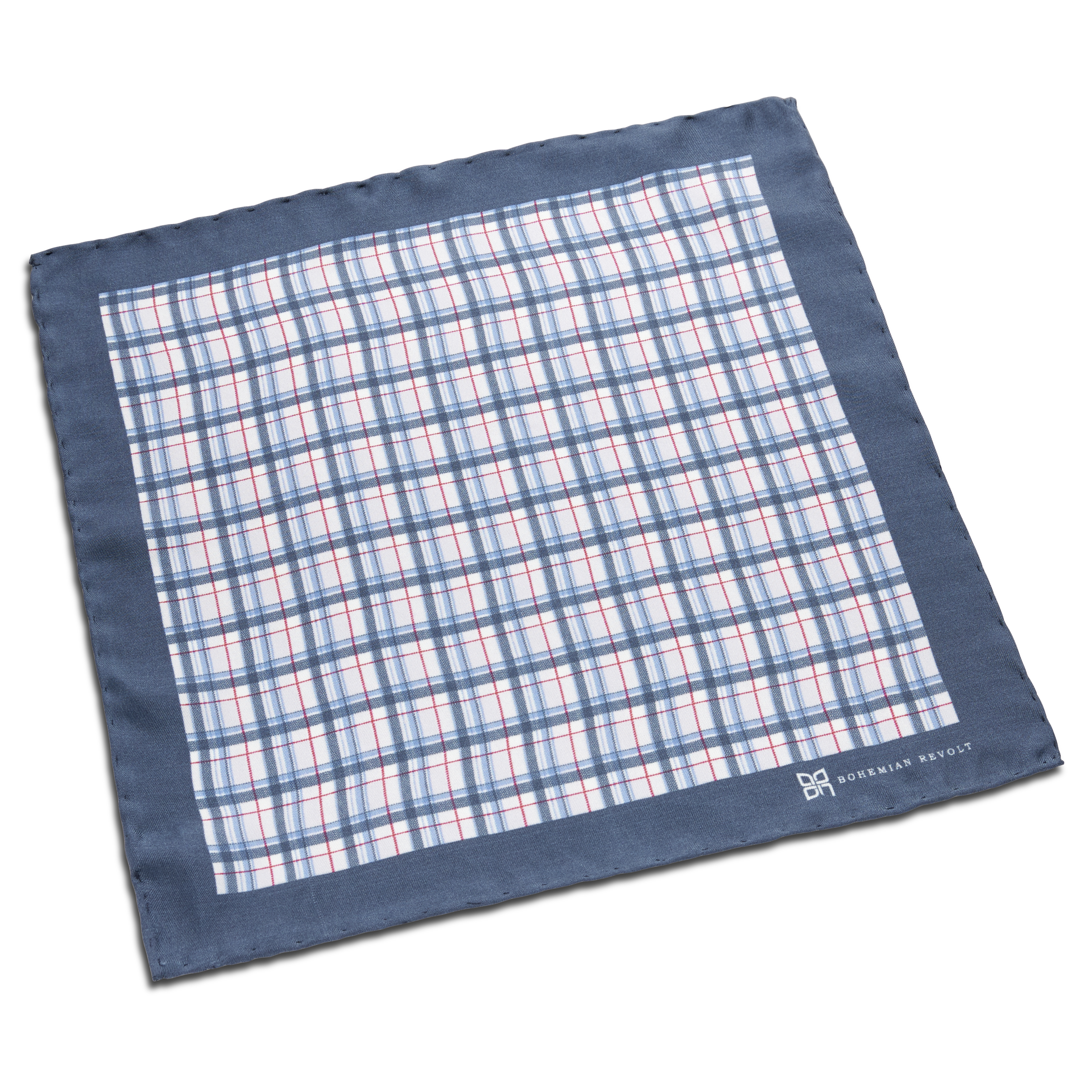 Light Blue, White & Red Plaid Silk Pocket Square - 2