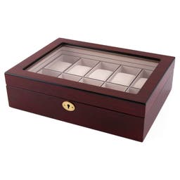 Caja para relojes con cerradura dorada de madera de ébano - 10 relojes