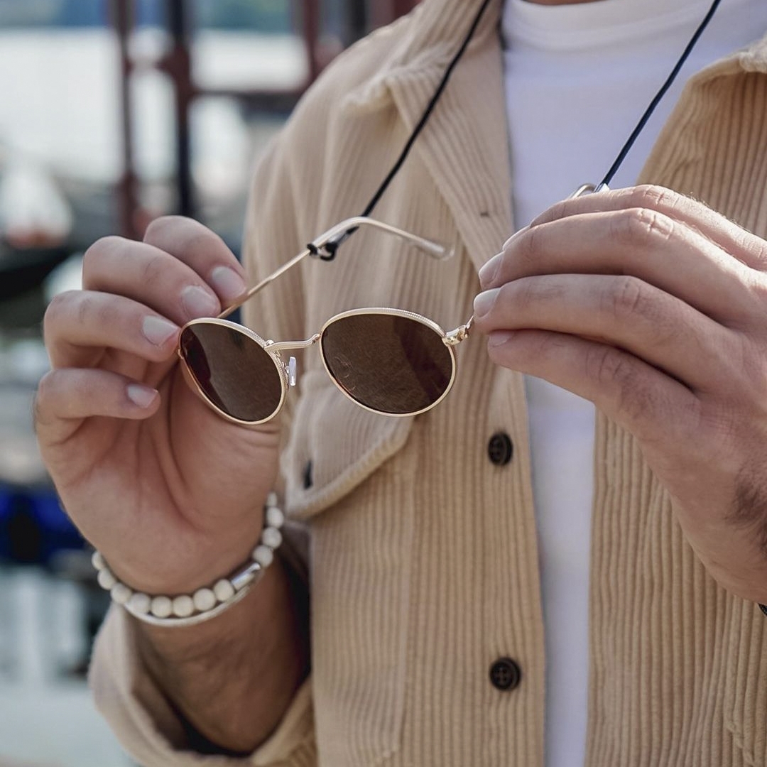 Ambit Gold-Tone & Brown Oval Sunglasses  - 2