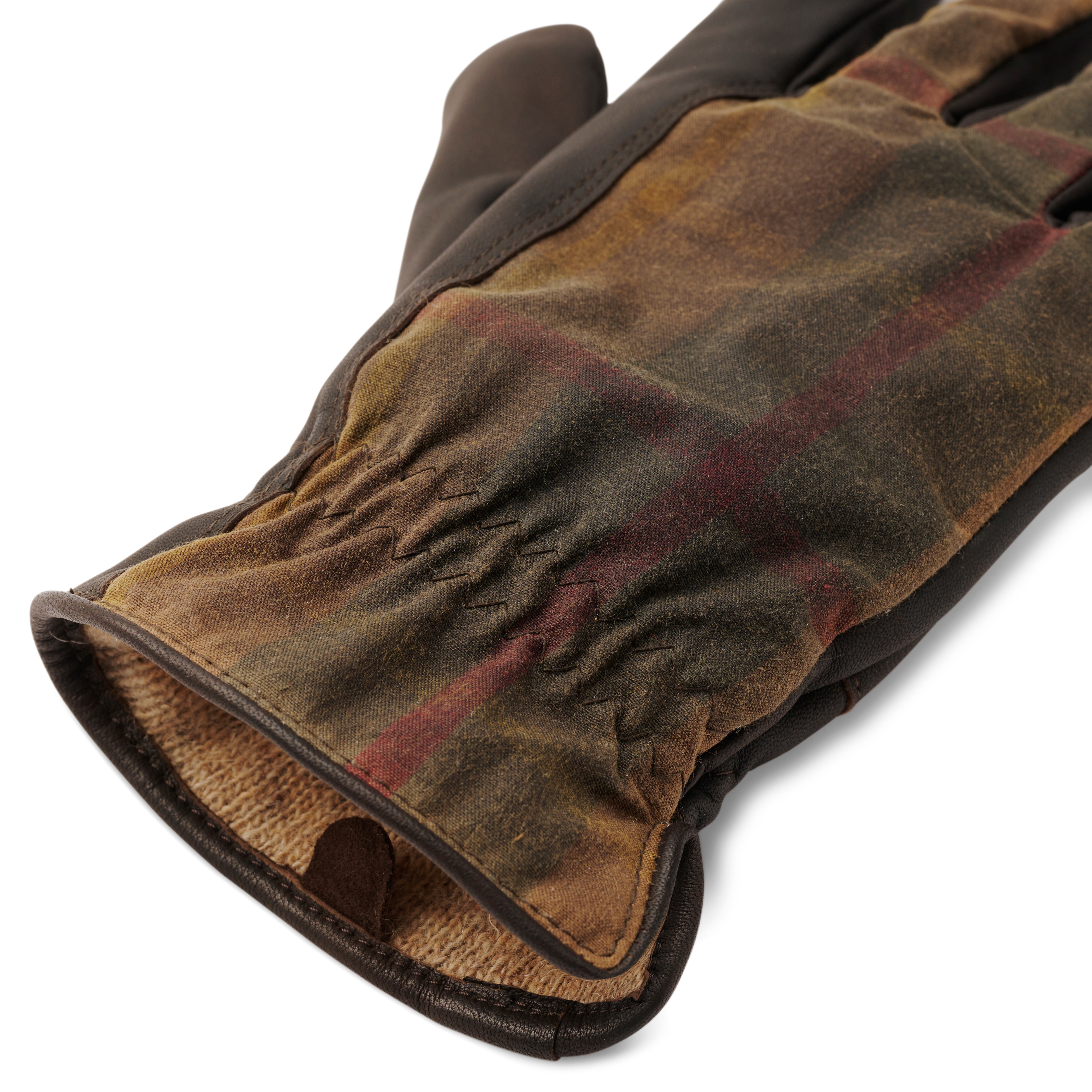 Brune rutete skinn- og ullhansker - 6