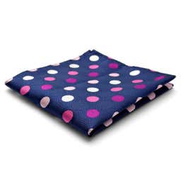 Navy Blue, Pink & White Dotted Silk Pocket Square