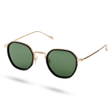 Thea | Gold-Tone & Green Stainless Steel Polarised Sunglasses