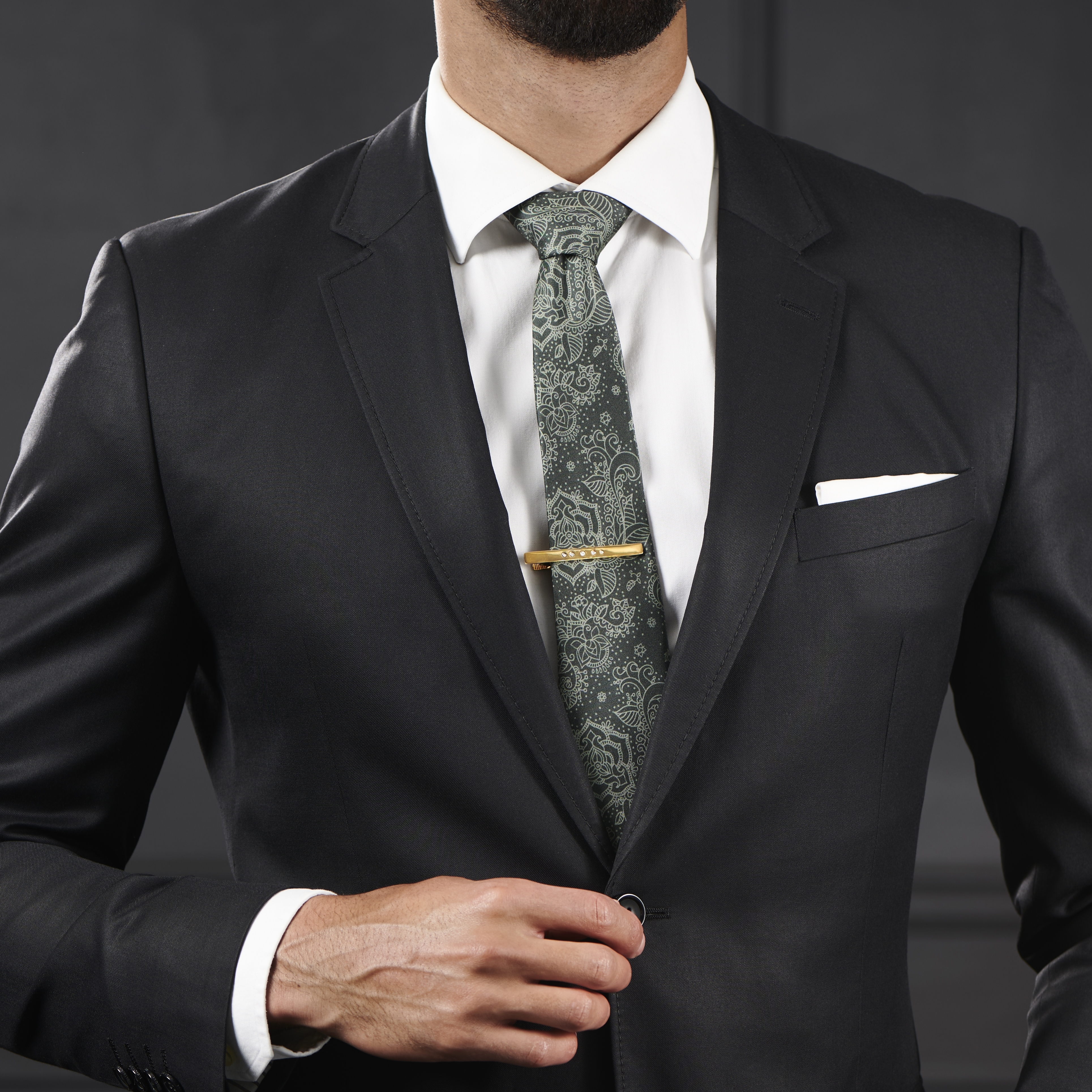 Gold 925s Zirconia Dotted Tie Clip - 5