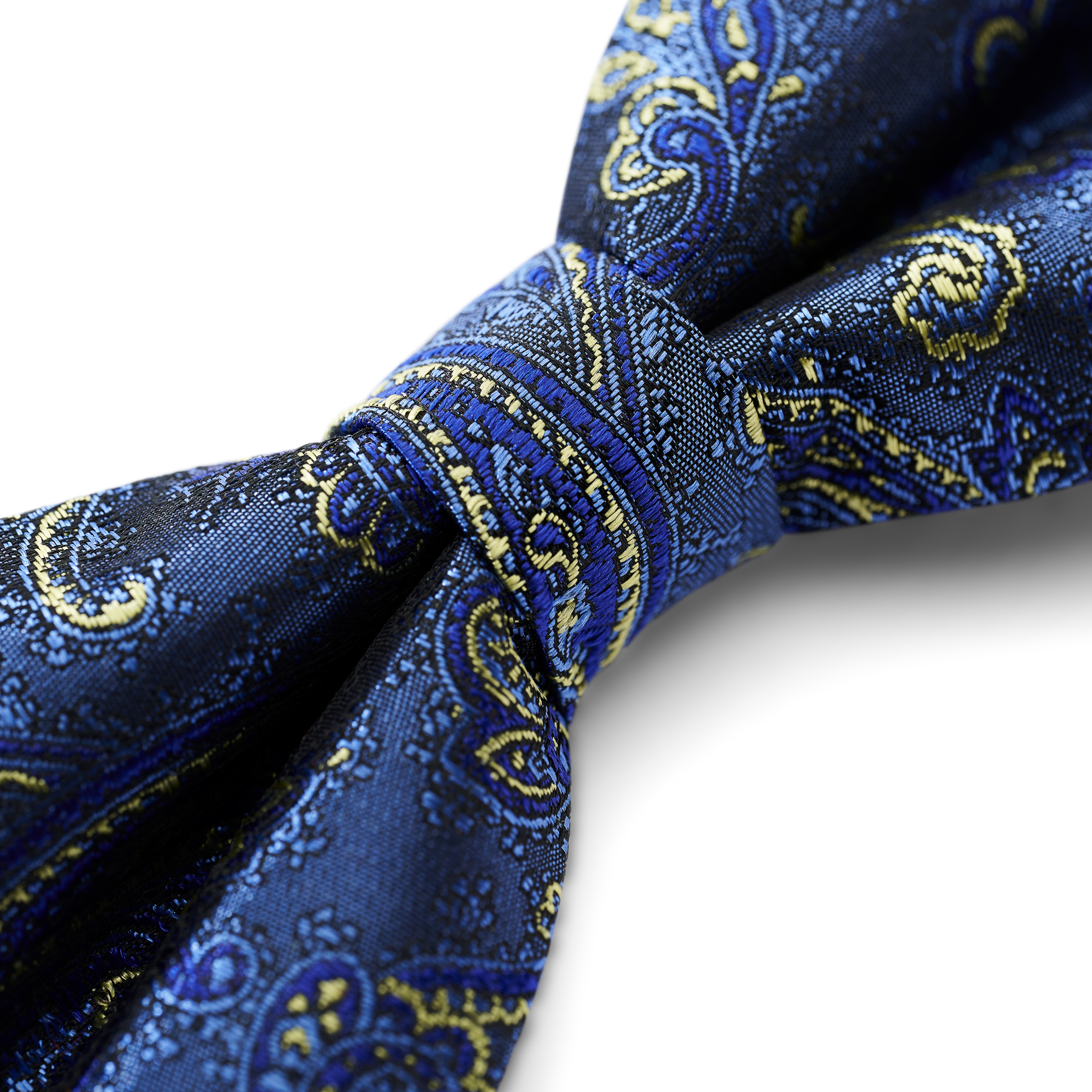 Nœud papillon pré-noué en soie à motif cachemire bleu clair et doré - 2