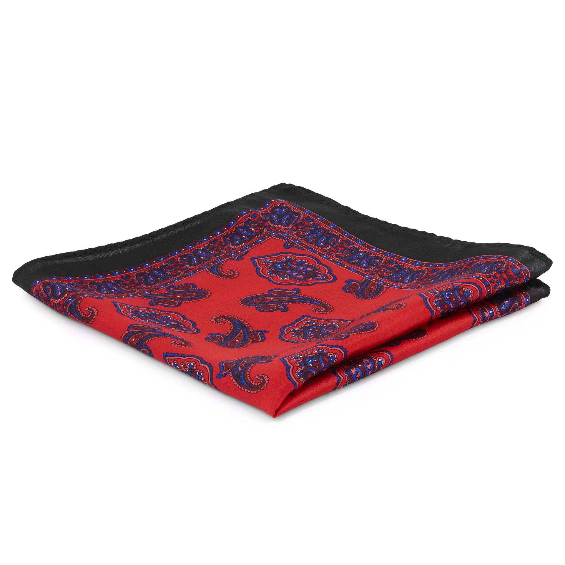 Blue and Red Paisley Silk Pocket Square