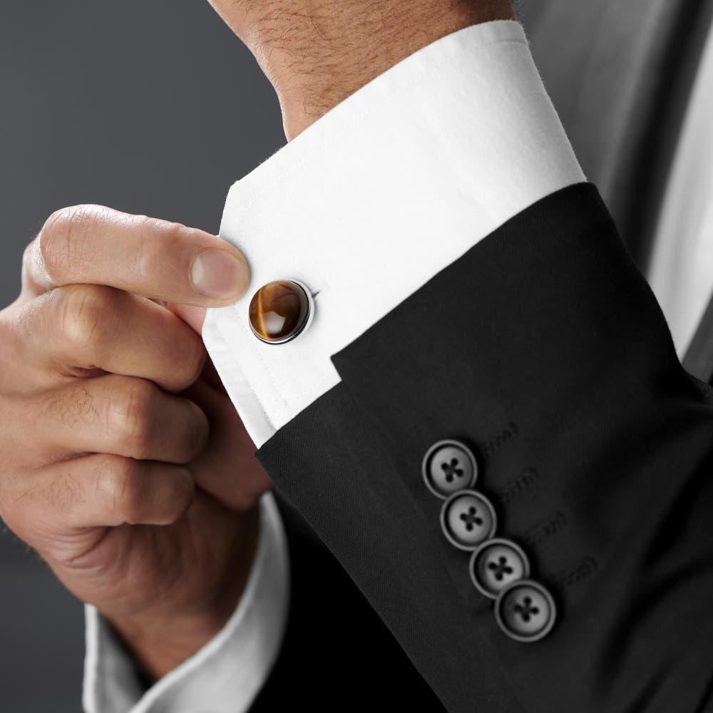 hover: Silver-Tone Tiger's Eye Cufflinks hover: Silver-Tone Tiger's Eye Cufflinks