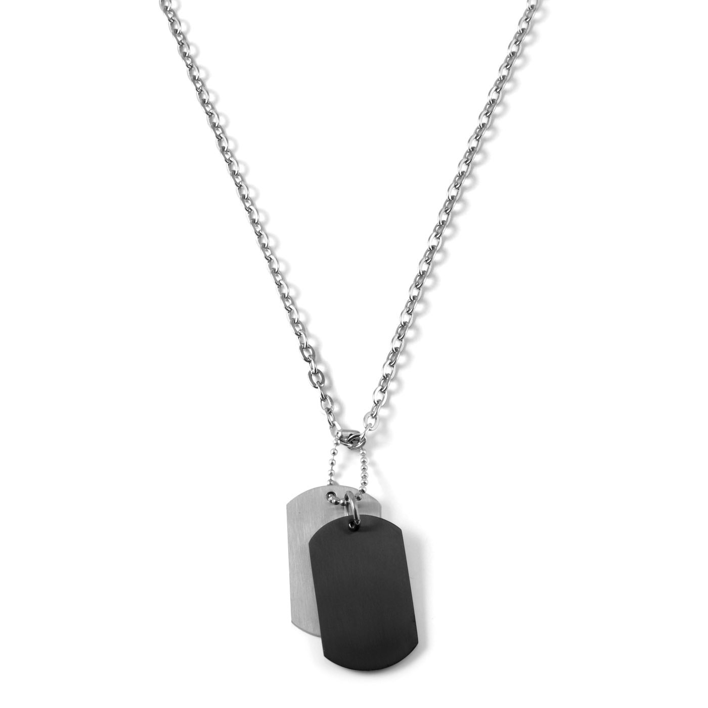 Silver-Tone Stainless Steel With Black & Silver-Tone Double Dog Tag Cable Chain Necklace - 3