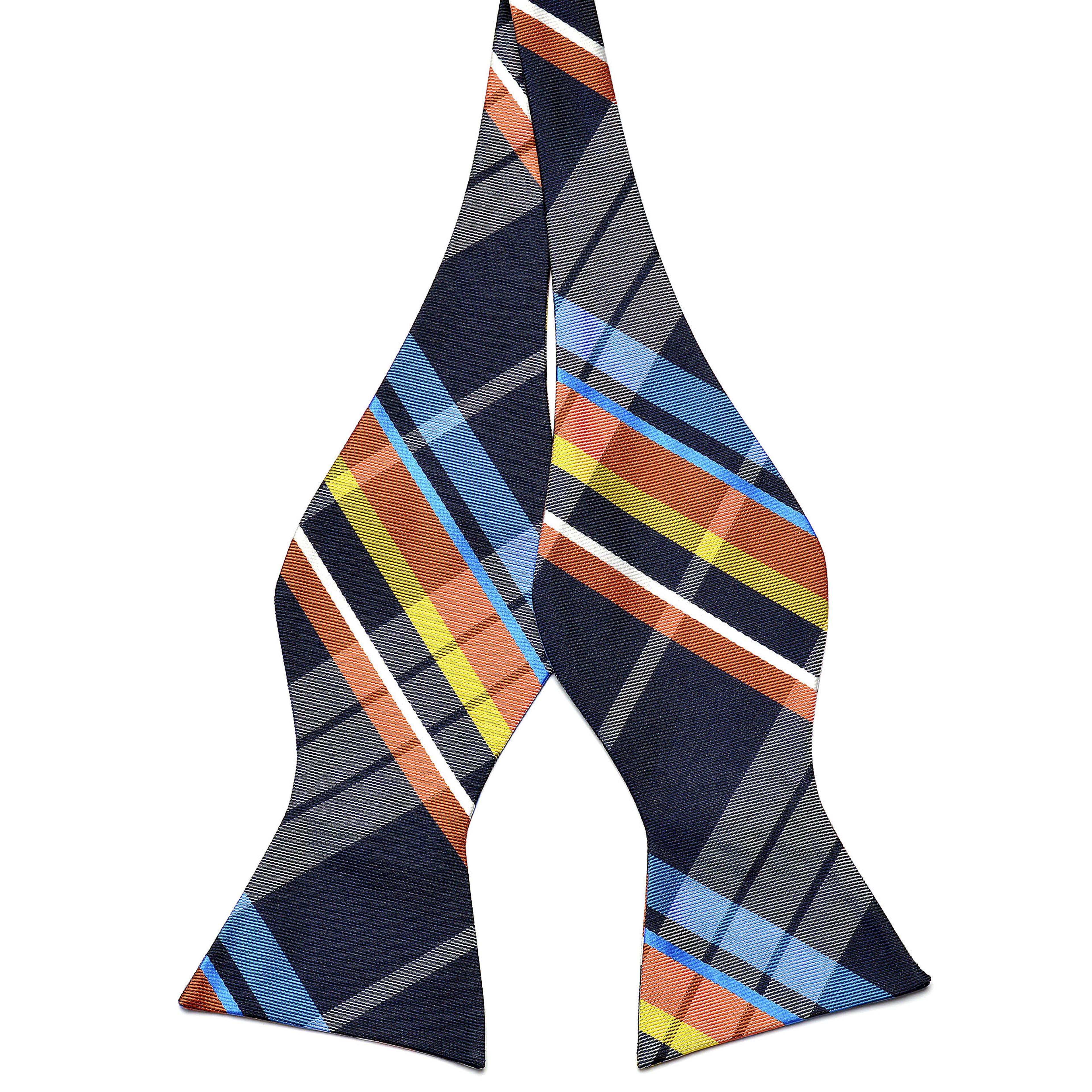 Multi-Coloured Plaid Silk Self-Tie Bow Tie