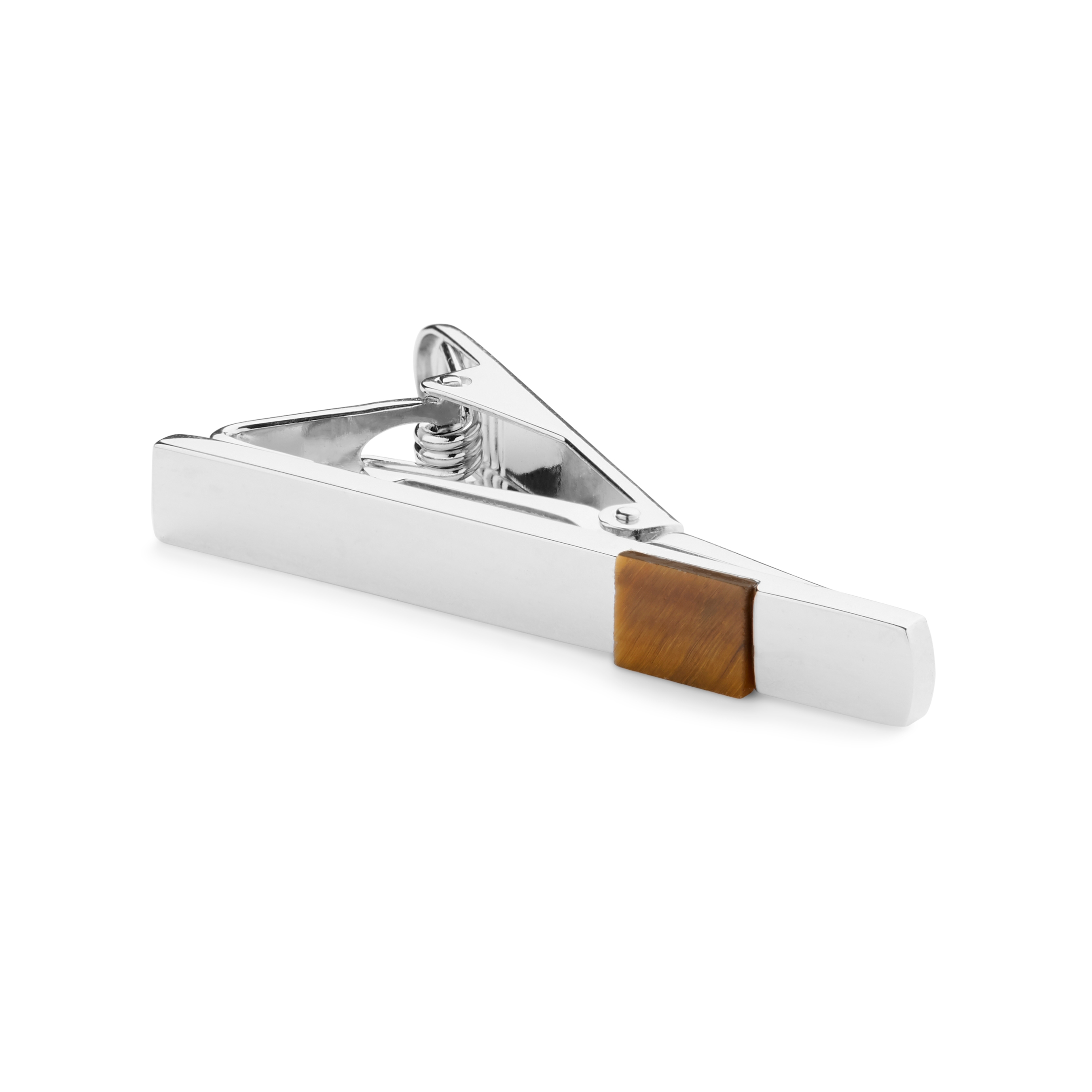 Short 925s Silver & Tiger's Eye Stone Tie Clip - 3