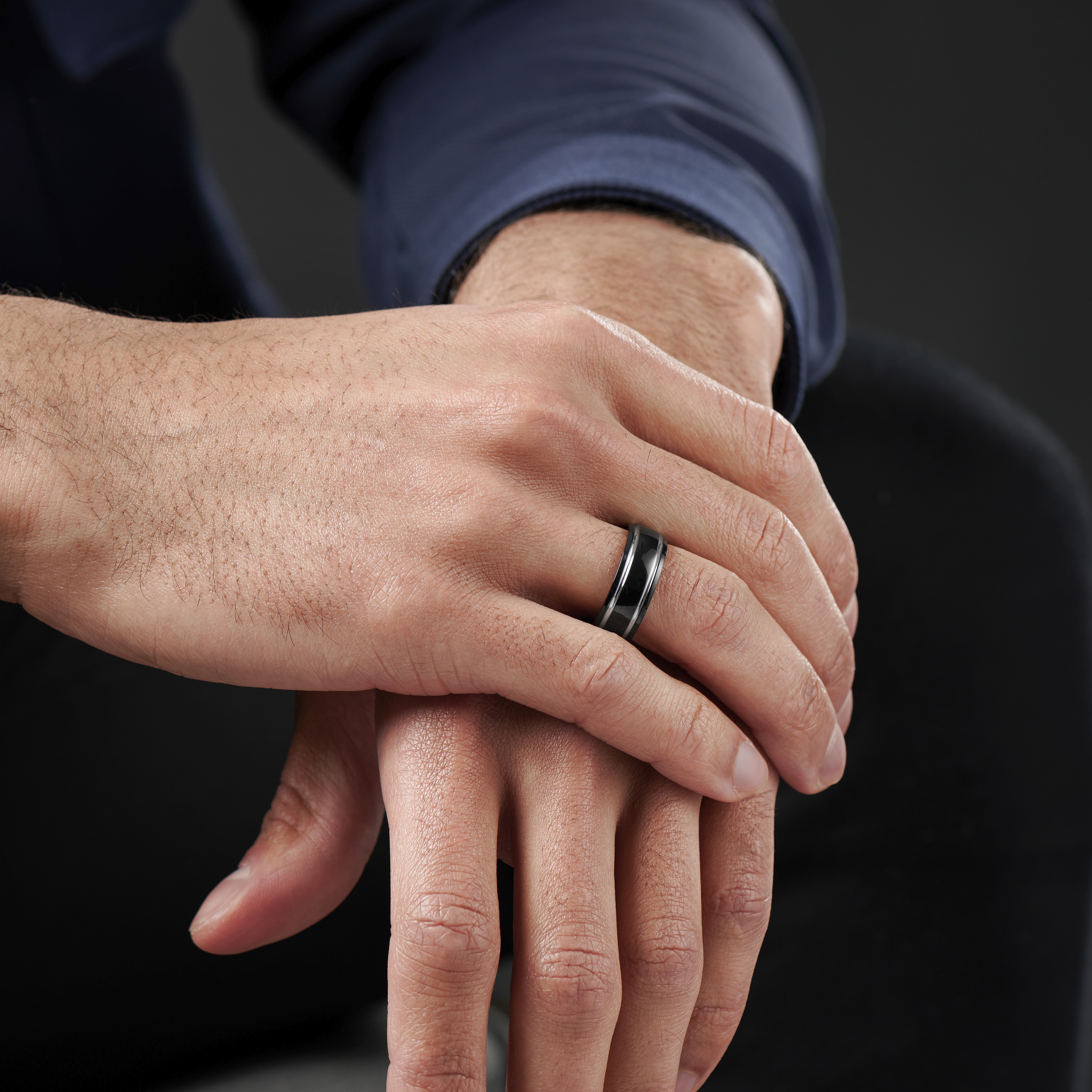 Black Two Line Titanium Ring - 3