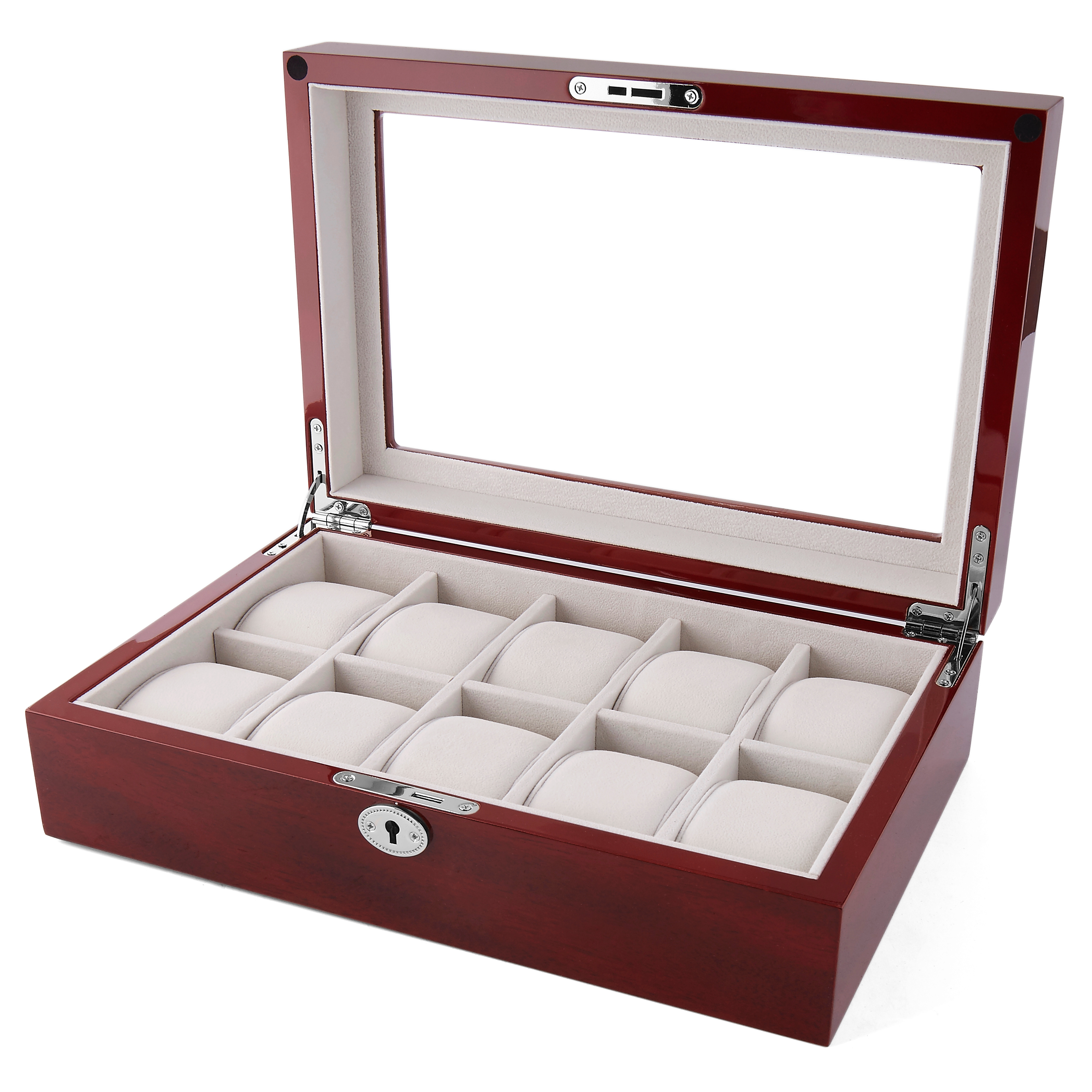 Kersenhouten Horlogekast met Zilverkleurig Accent - 10 horloges - 2