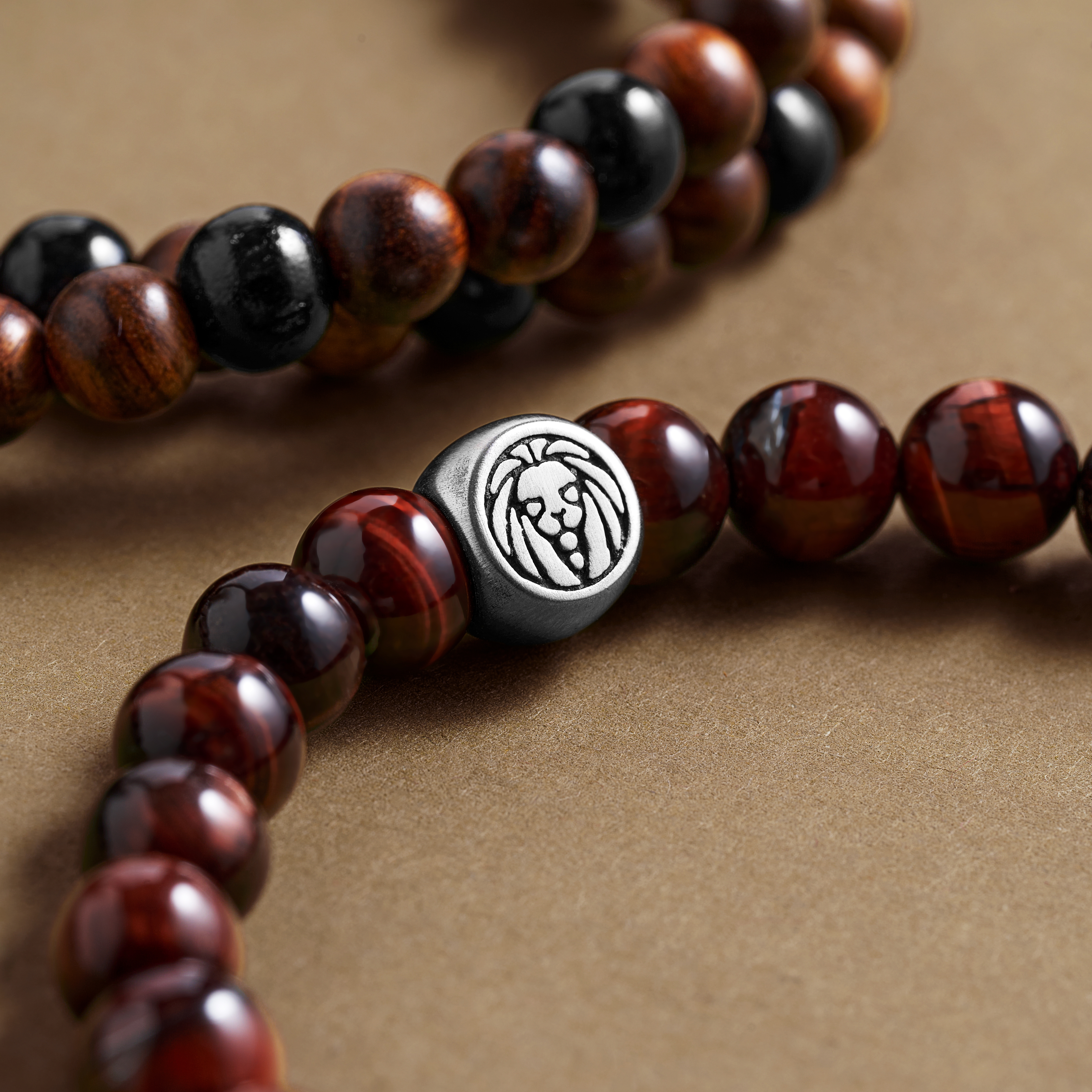 Caja de regalo de pulseras para hombre de primera calidad | Ojo de tigre rojo y madera - 4