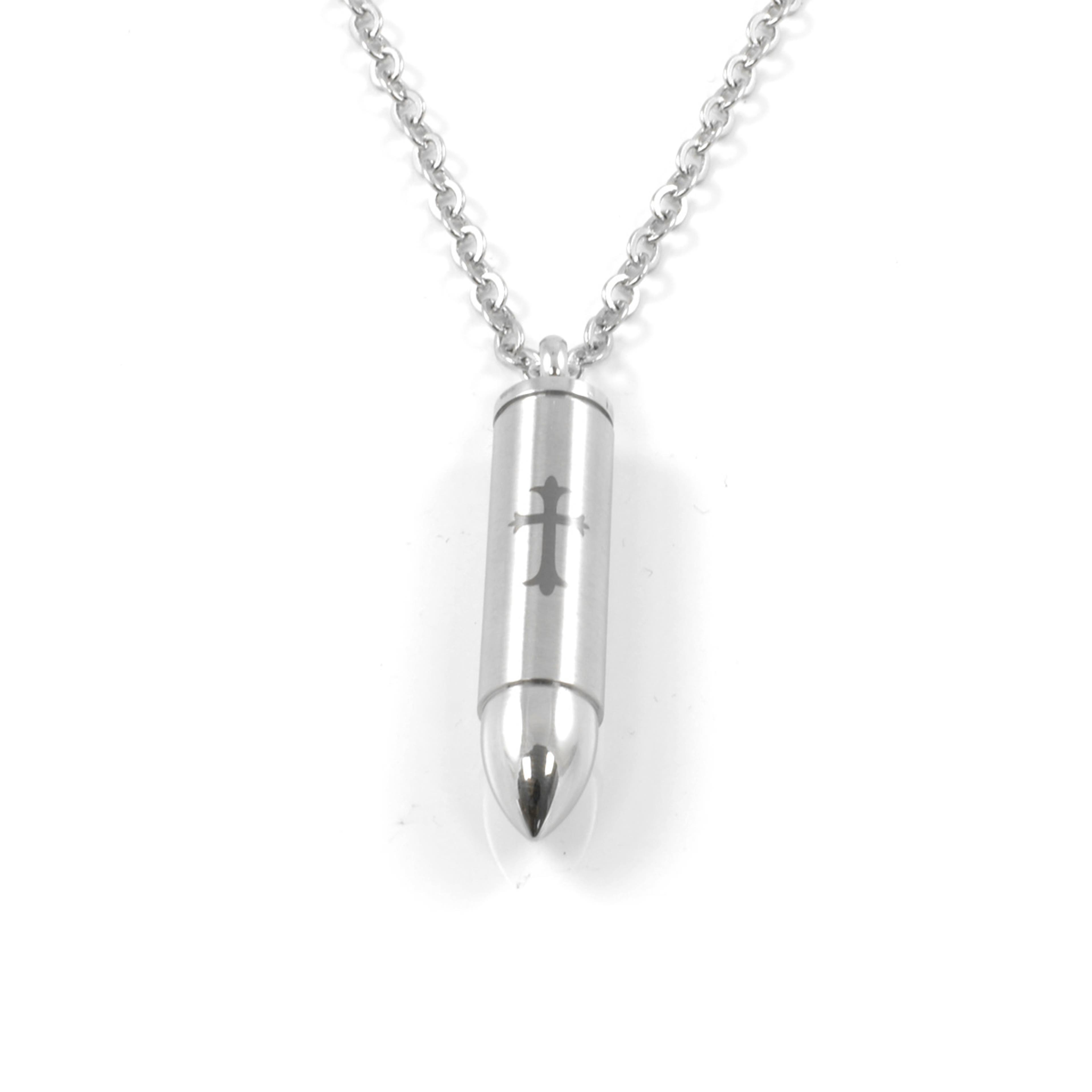 Silver-Tone Stainless Steel Secret Compartment with Cross Cable Chain Necklace