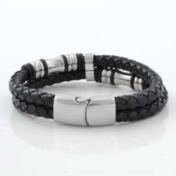 Bracciale Uomo In Cuoio Intrecciato - Nero - Chiusura Acciaio - Foto 11