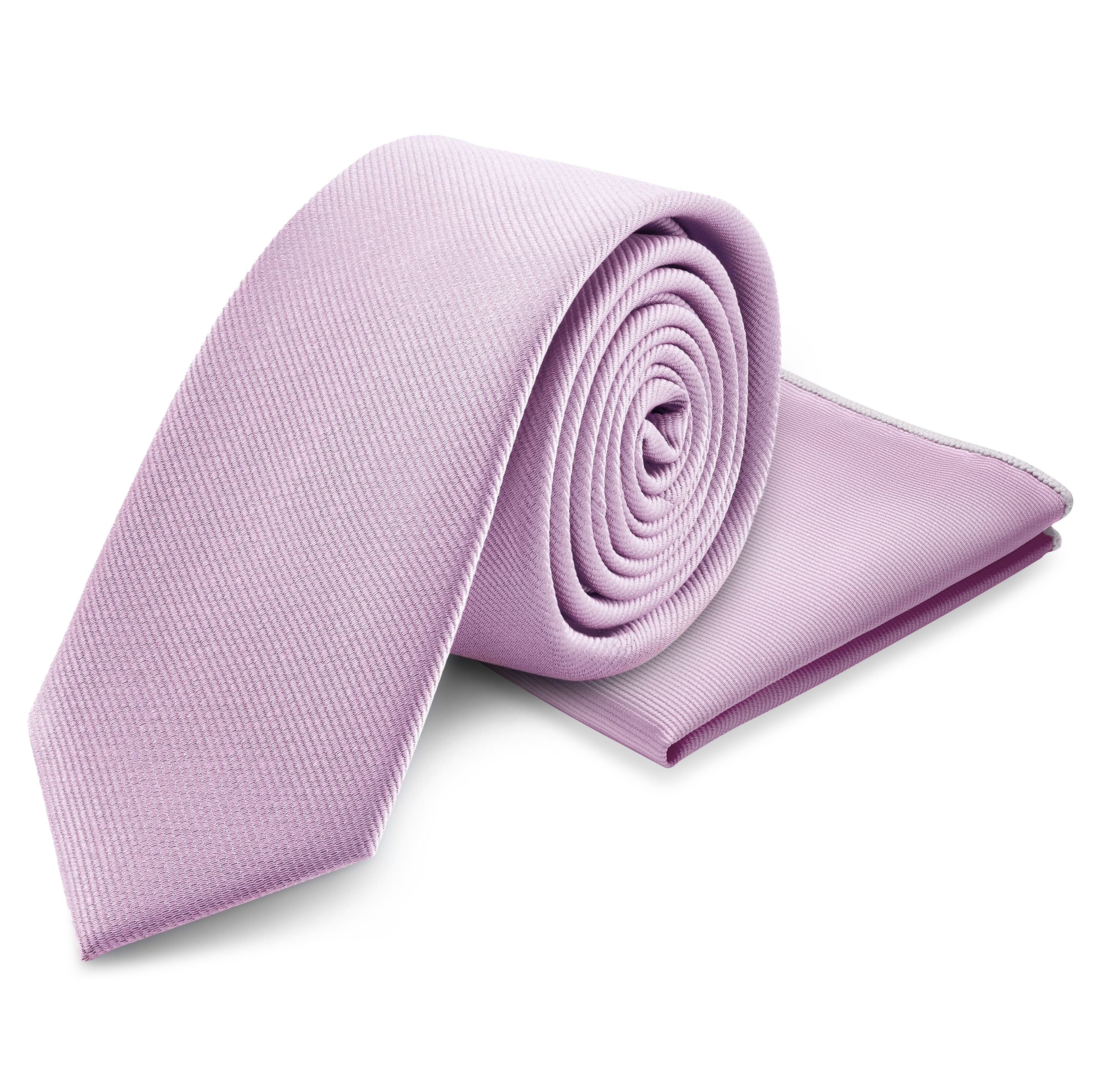 Set de cravată și batistă de buzunar mov deschis