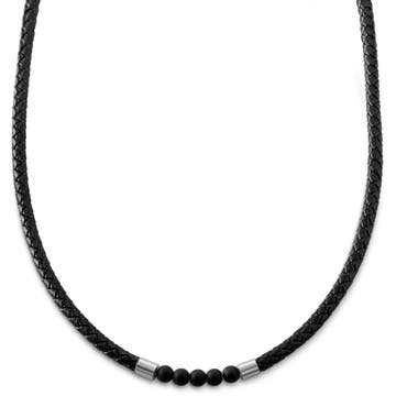 Tenvis | 1/5" (5 mm) Silver-tone Onyx Leather Necklace