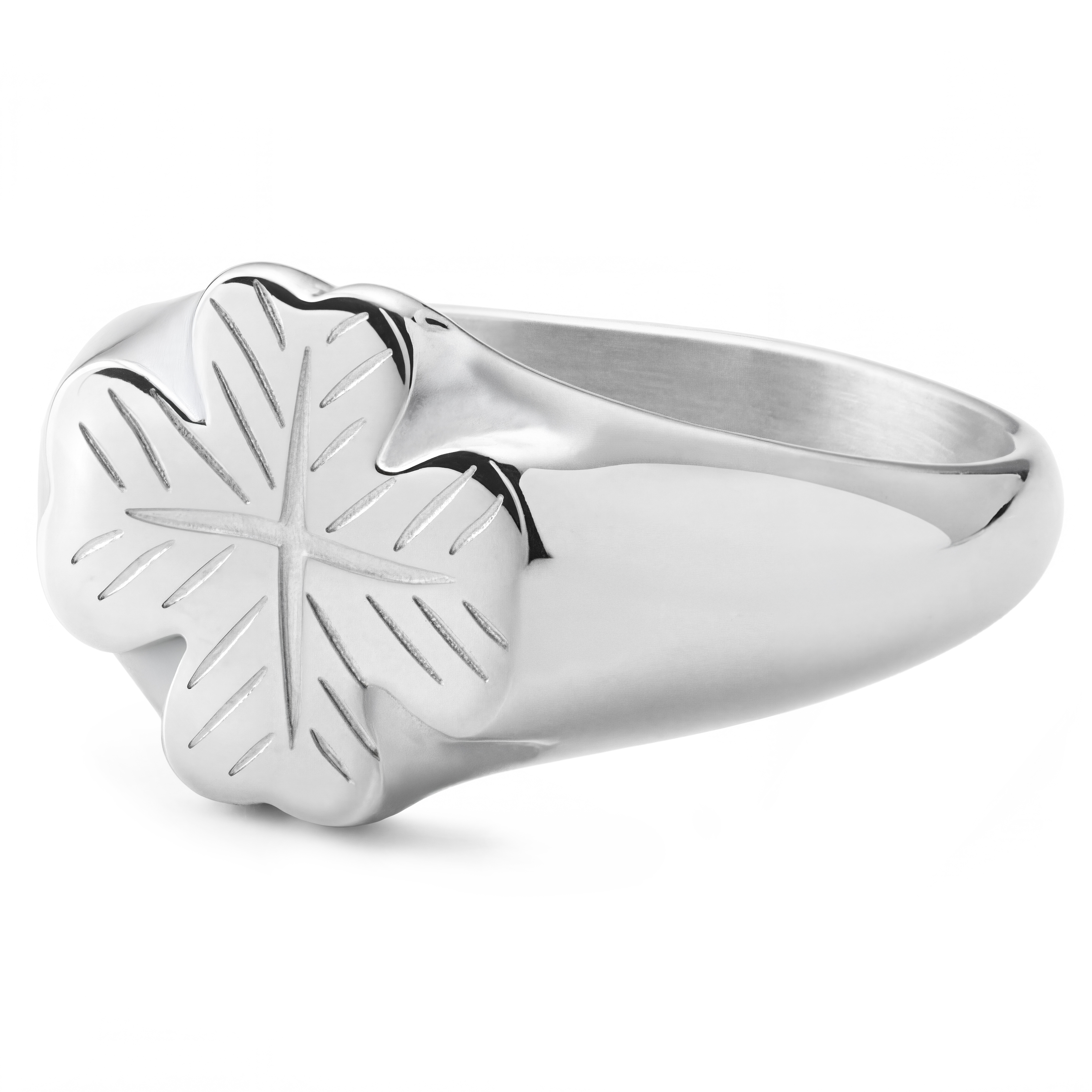 Clover | Ezüst tónusú rozsdamentes acél mintázott lóhere gyűrű